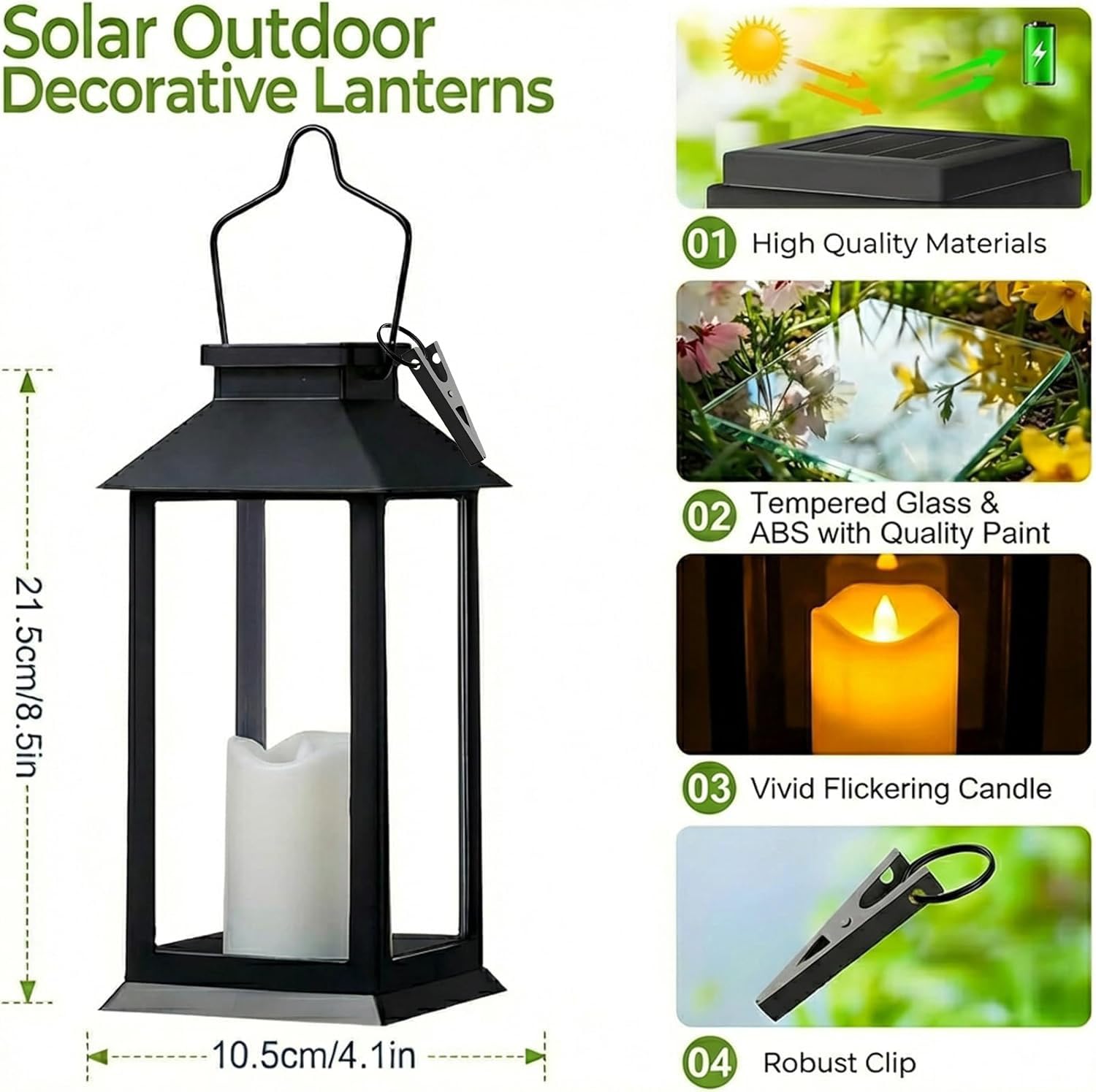 Yowin Solarlaterne für Außen 2 Stück Solarlampen Garten mit Flammeneffekte Kerze, Hängend Solar Laternen Wetterfest Solar Tischlampe Outdoor, Solarleuchten für Terrasse Balkon Pavillon Deko - Schwarz