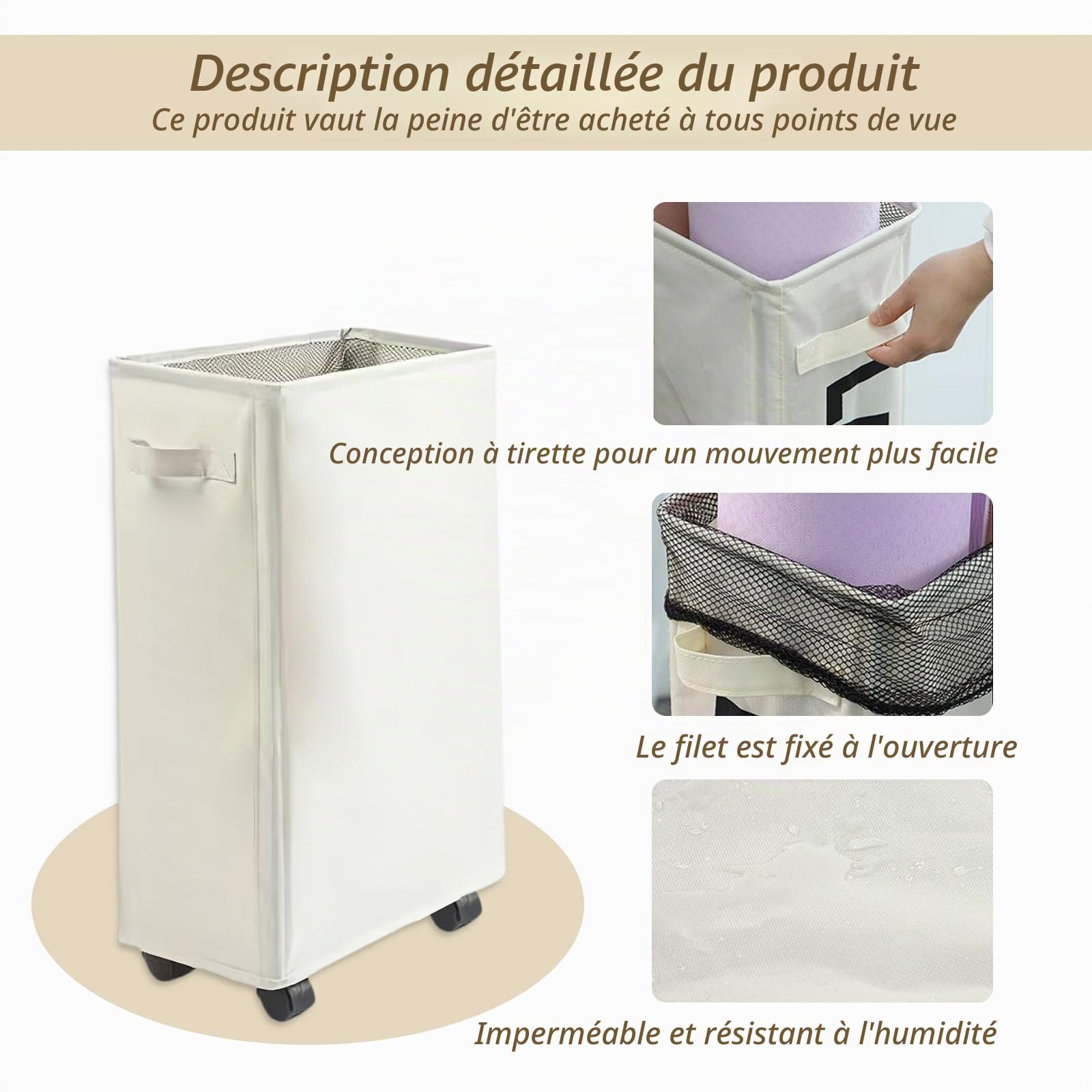 Panier à Linge sur Roulettes: Chariot Linge 4 Pièces Roulettes et 1 Pièces