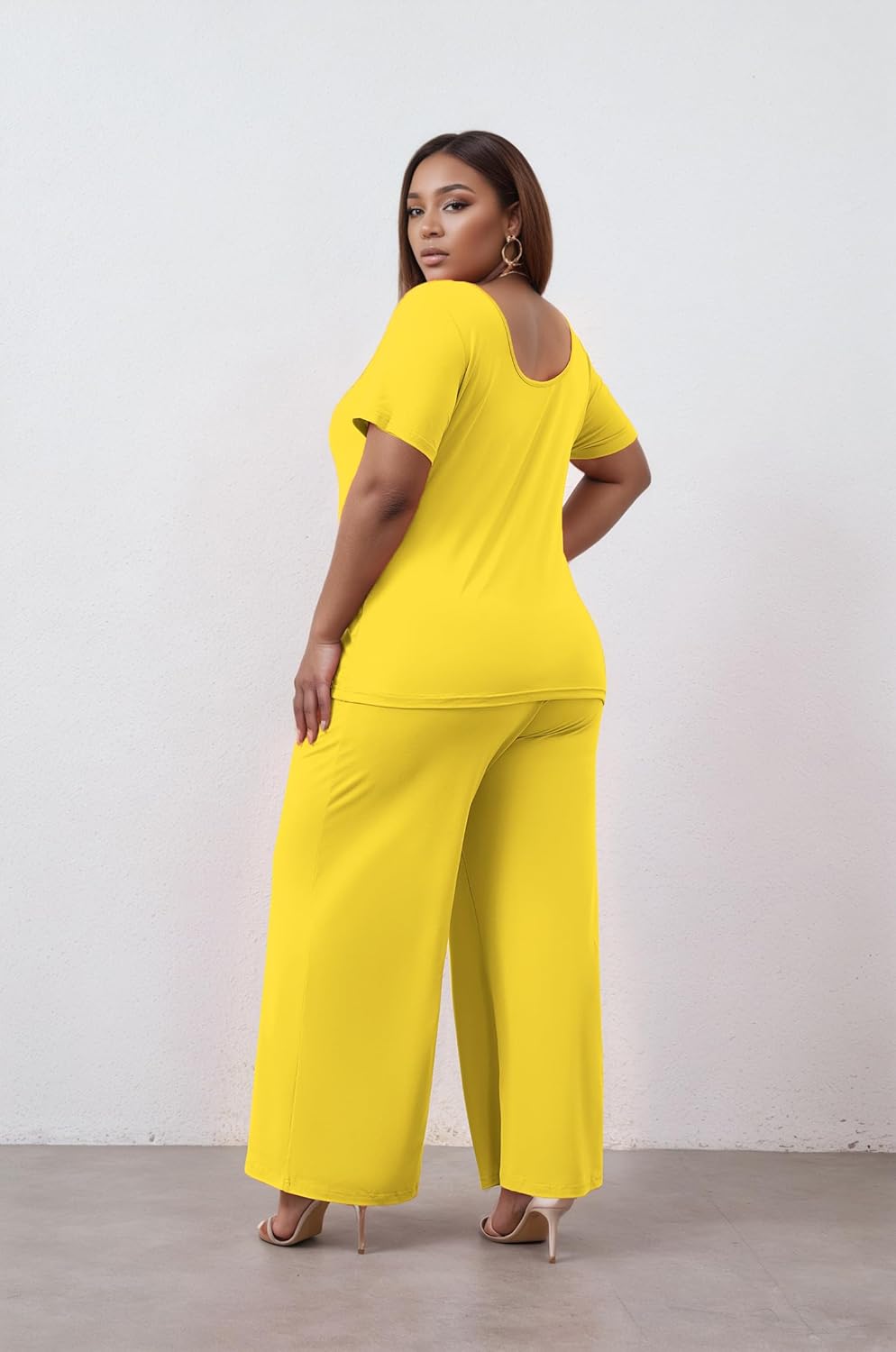 Women's Plus Size Two Piece Outfits Sweatsuits Sets Sexy Backless Short Sleeve Tops Wide Leg Pants Tracksuit Sets - Image 3