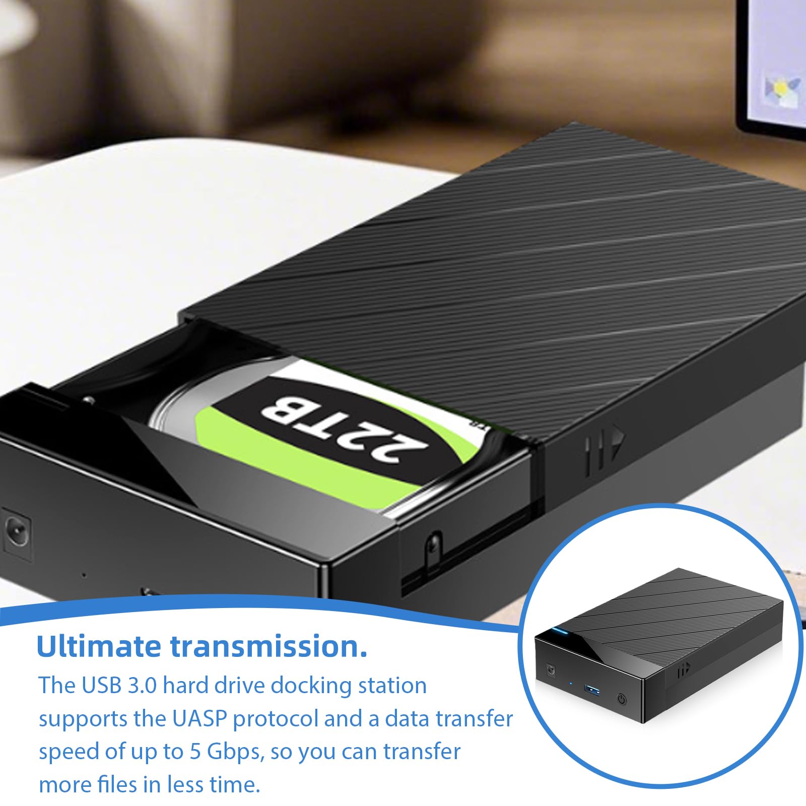 Docking station per dischi rigidi da 3,5 Gbps, USB 3.0 SATA HDD da 2,5 e 3,5 pollici, adattatore per dischi rigidi con adattatore di alimentazione da 12 V/2 A, supporta UASP