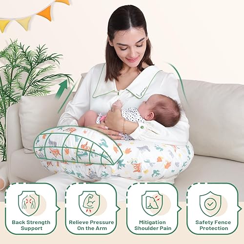 Miniatura 3 de Almohada de lactancia, más apoyo para mamá y bebé, funda de algodón extraíble y patrones de animales coloridos, lavable a máquina, almohada de bebé