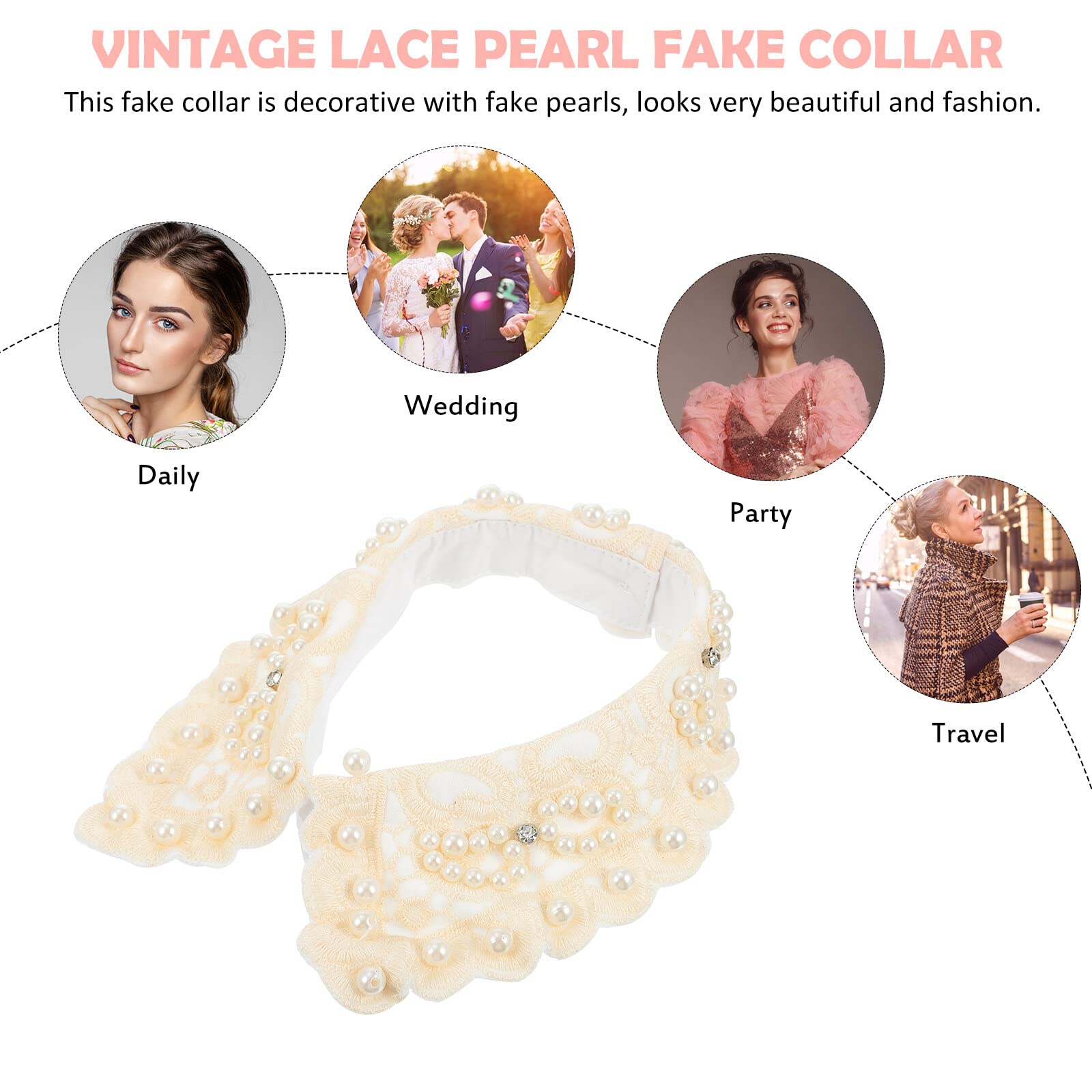 Faux Col Détachable Dentelle Et Perles Pour Femme - Accessoire De Mode, Réglable, Pour Robes, Chemises, Cadeau