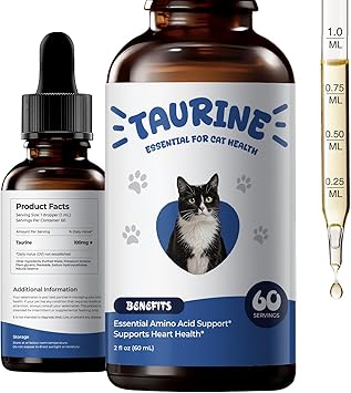 Taurine Supplement for Cats Liquid Drops Essential Taurine for Heart Health, Vision & Immune Support, Easy-to-Mix Daily Feline Nutrition Supplement