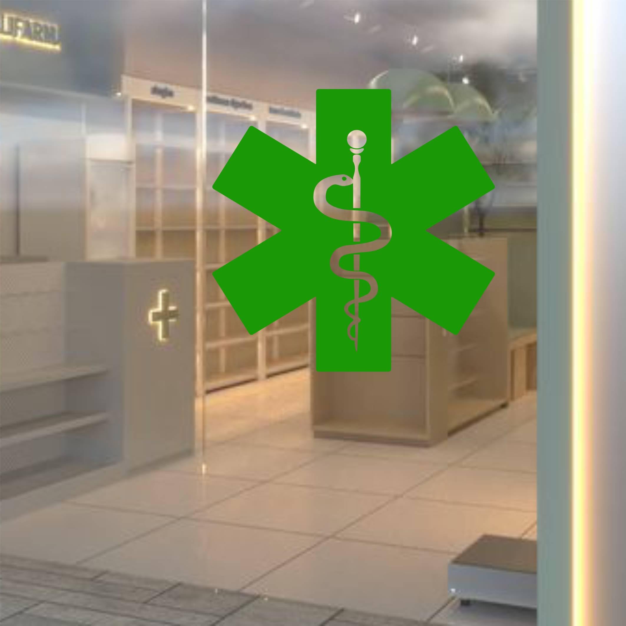 Adesivo (PEZZI 1) Farmacia insegna per vetrina simbolo negozio pharmacy dottore vetrofania da attaccare su porta di vetro Kit A L389 (064 Verde Lime, 35 x 35 cm)