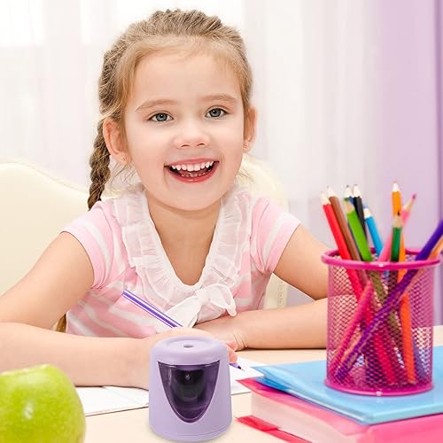 Miniatura 4 de Cortador de lápices eléctrico, sacapuntas eléctrico, sacapuntas automático, funciona con pilas, cortador de lápices de manos, sacapuntas con bandeja