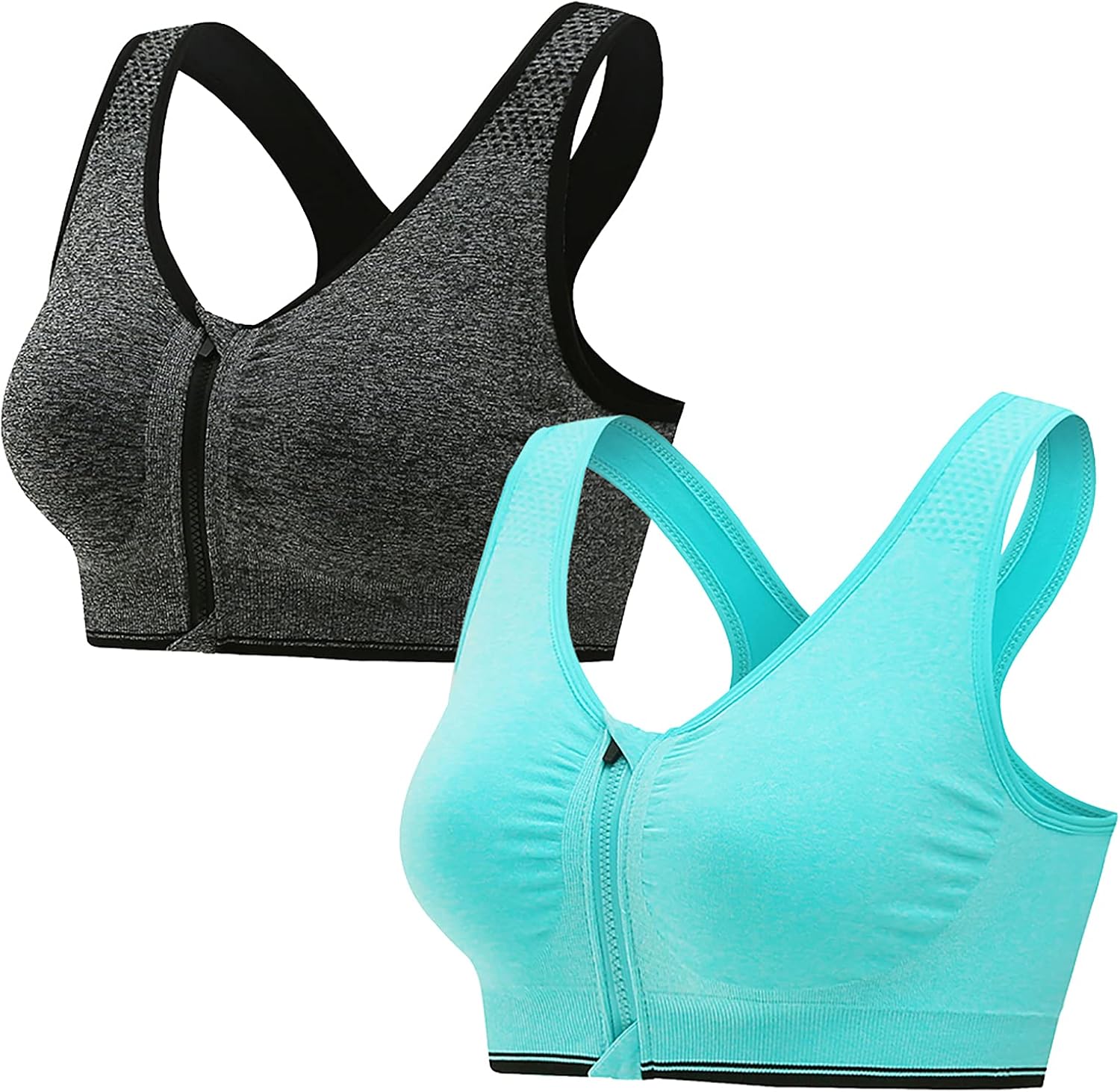 NanaDay Women's Zip Front Sports Bra Wireless Racerback Yoga Bras Active Sport Bras