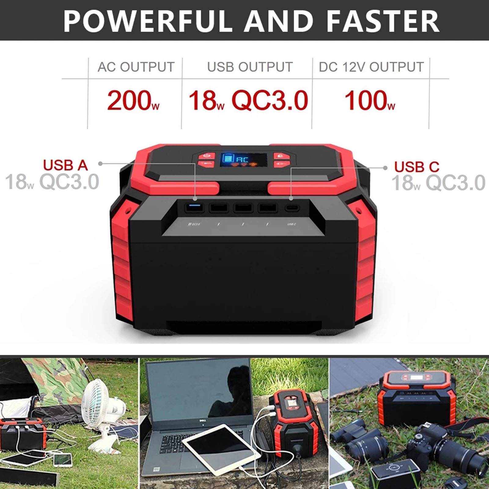 TIM-LI Estación de energía portátil 200W 60000mAh, batería de Litio CPAP con luz DC/USB/AC/SOS para emergencias de RV para Acampar al Aire Libre