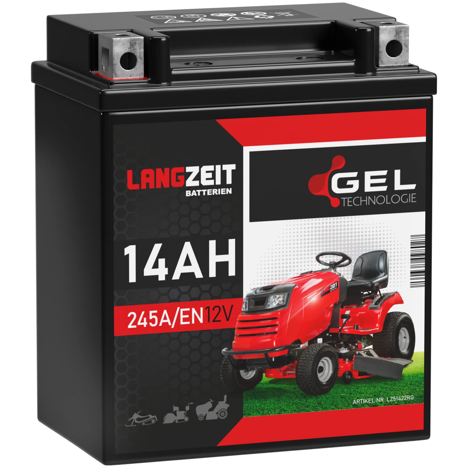 LANGZEIT Batteria per trattorino rasaerba 14Ah 12V 245A/EN Batteria 12V Gel batteria tagliaerba 592 90 25-01108613N FTX16 HTX16 YTX16-BS NTX16-BS
