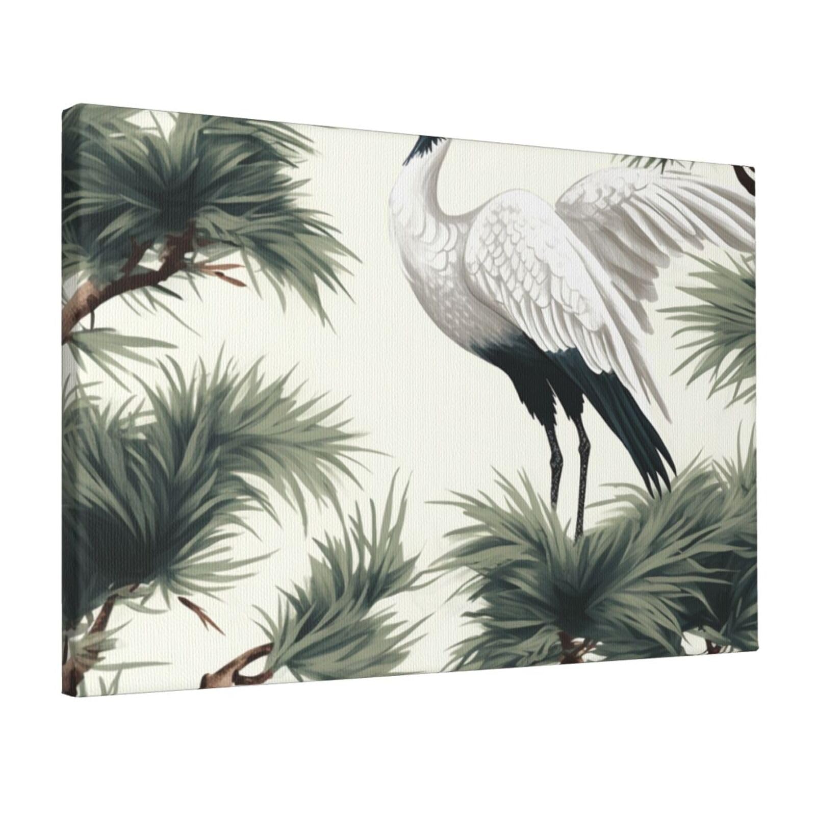 YKLJG Japanese Bird & Pine Printed Wall Art Canvas Prints 45x30 CM Wooden Framed Picture Painting Artwork for Bedroom Kitchen Home Office Decor