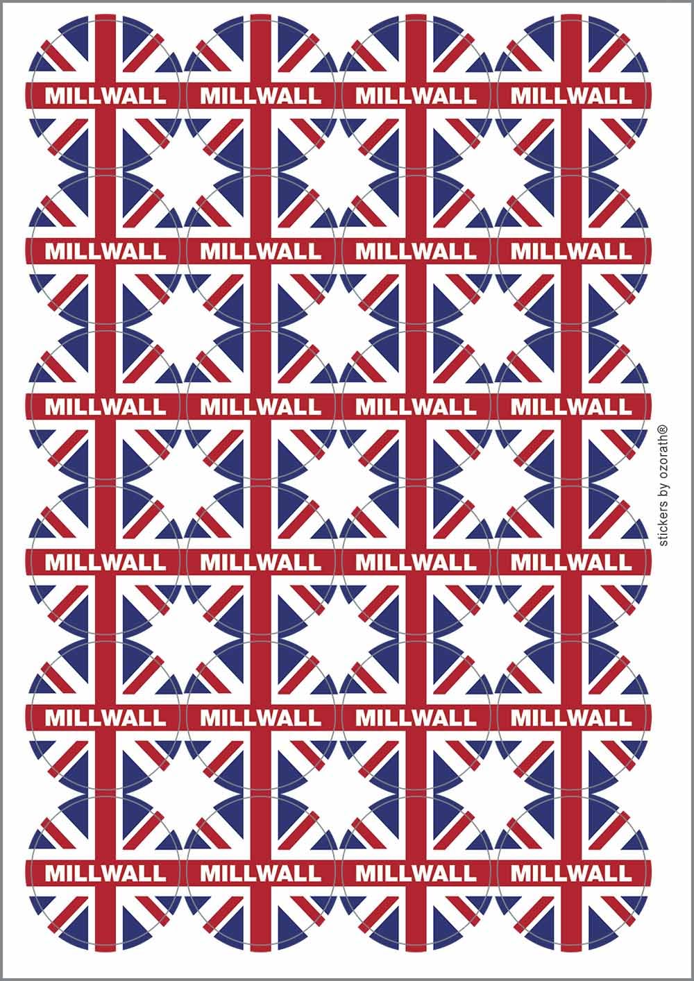 Millwall Union Jack Circular Matt Paper Stickers A4 Sheet of 24 (Each Sticker is 45mm Diameter)