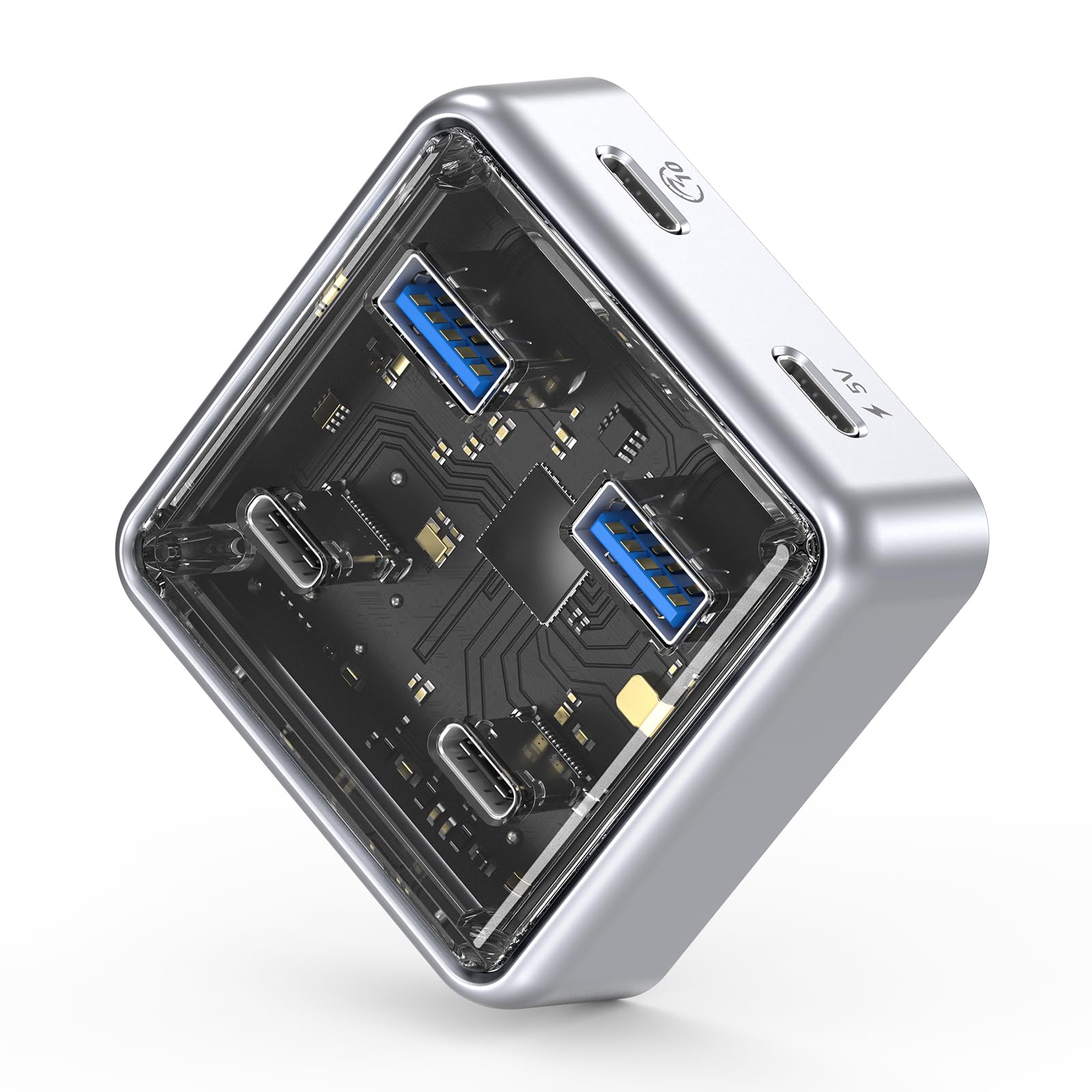 ORICO USB Hub 3.2, 4 Port USB 3.2 Gen2 Verteiler mit 2 Typ A/C Anschlüsse, 10Gbps Zinklegierung Multiport Adapter kompatibel mit MacBook, iMac, Surface Pro, XPS, und Festplatte