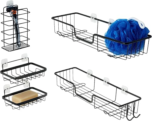 Tienda Basics Organizador de ducha con soporte para jabón, acero inoxidable, negro, juego de 5