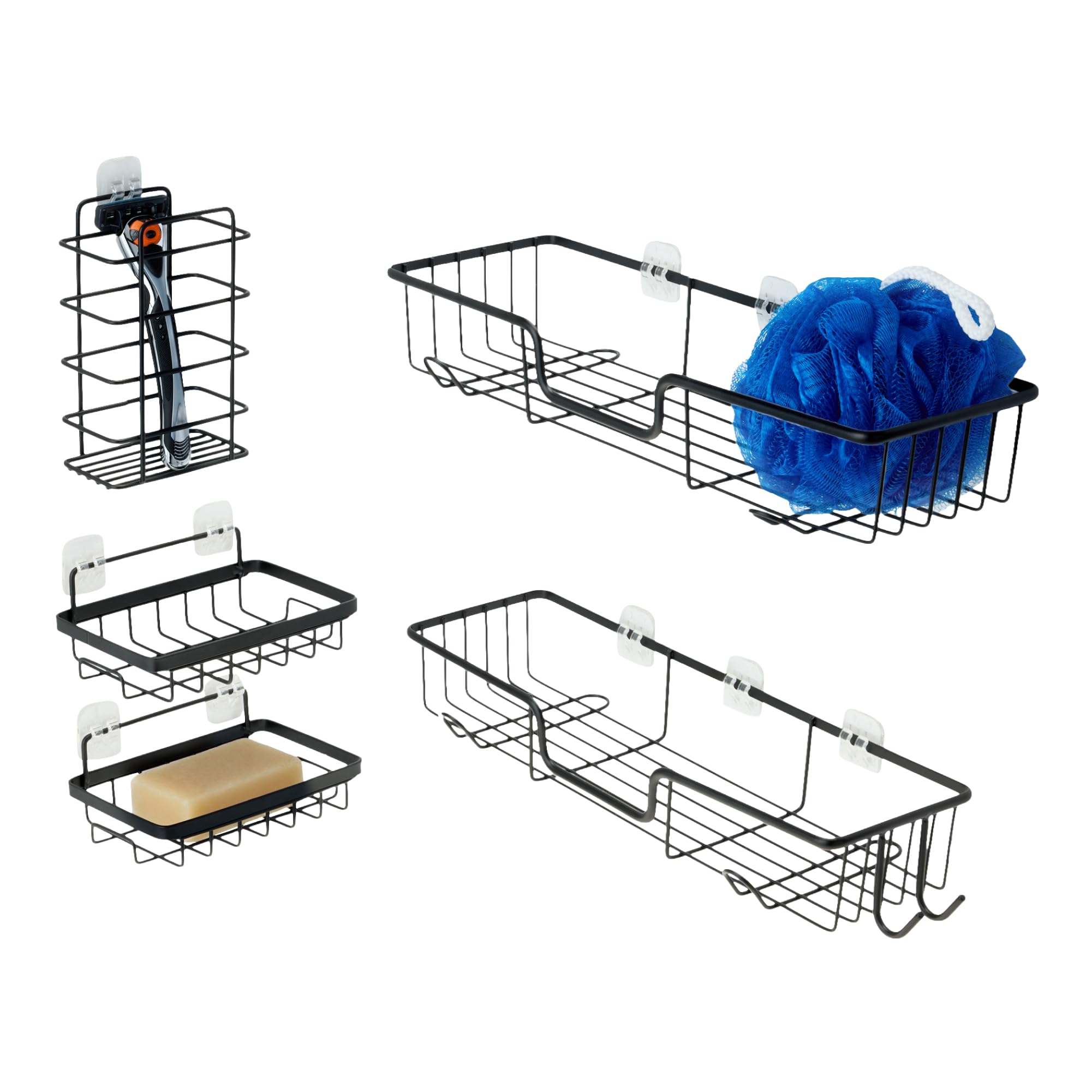Amazon Basics Shower Organizer Caddy with Soap Holder Stainless Steel Black Set of 5