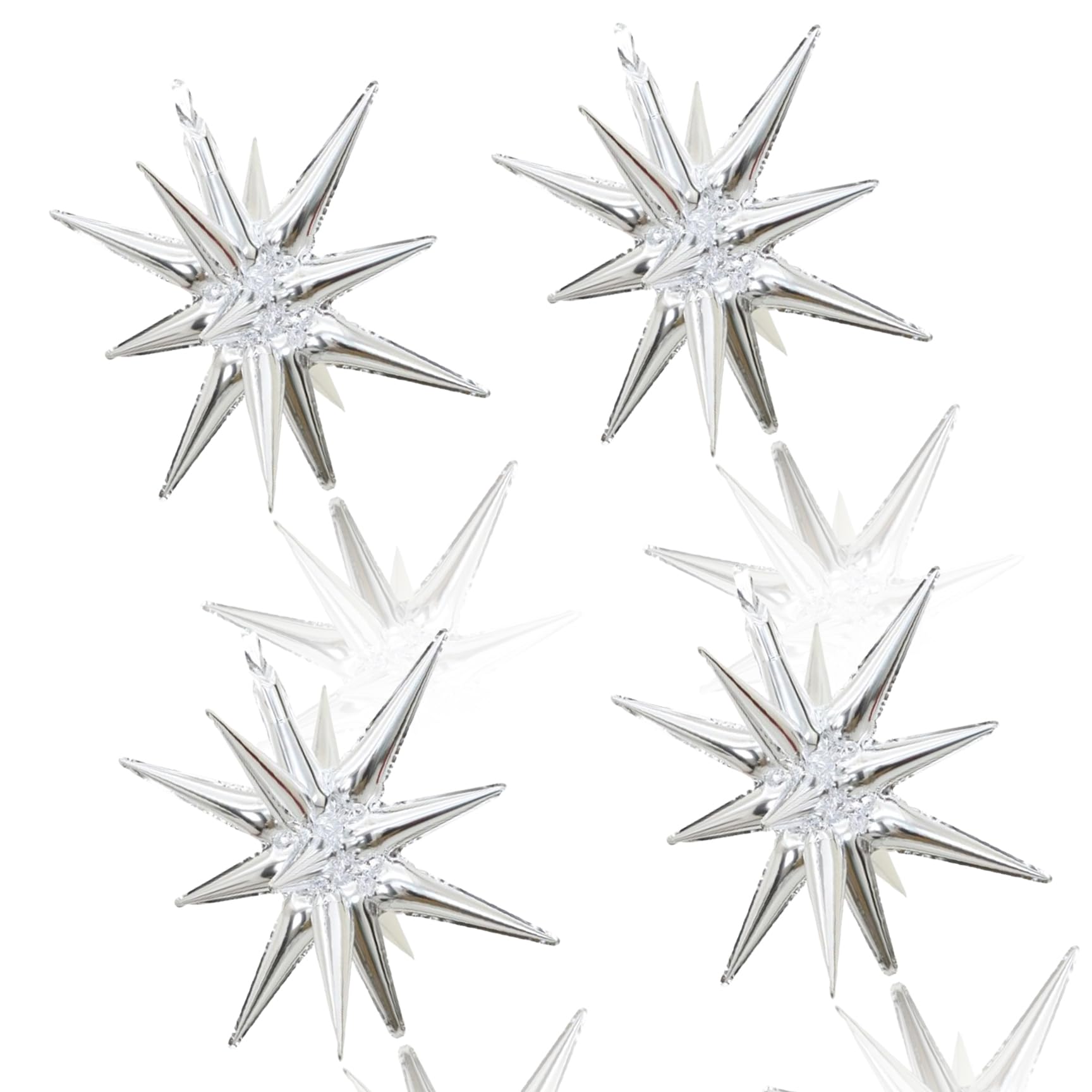 4 Pcs Silver Star Foil Balloons - 22inch 4D Starburst Cone Mylar Balloons for Christmas, Birthday, Wedding, Anniversary Decorations in Elegant Silver