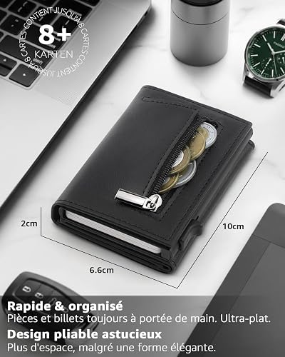 TEEHON Men's Leather Wallet with Magnetic Closure, Card Holder with RFID Blocking, Small Men's Card Holder Wallet for Credit, Bills and Coins with Gift Box, All Seasons, Black/White, 11 x 6.6 x 2 cm - 2