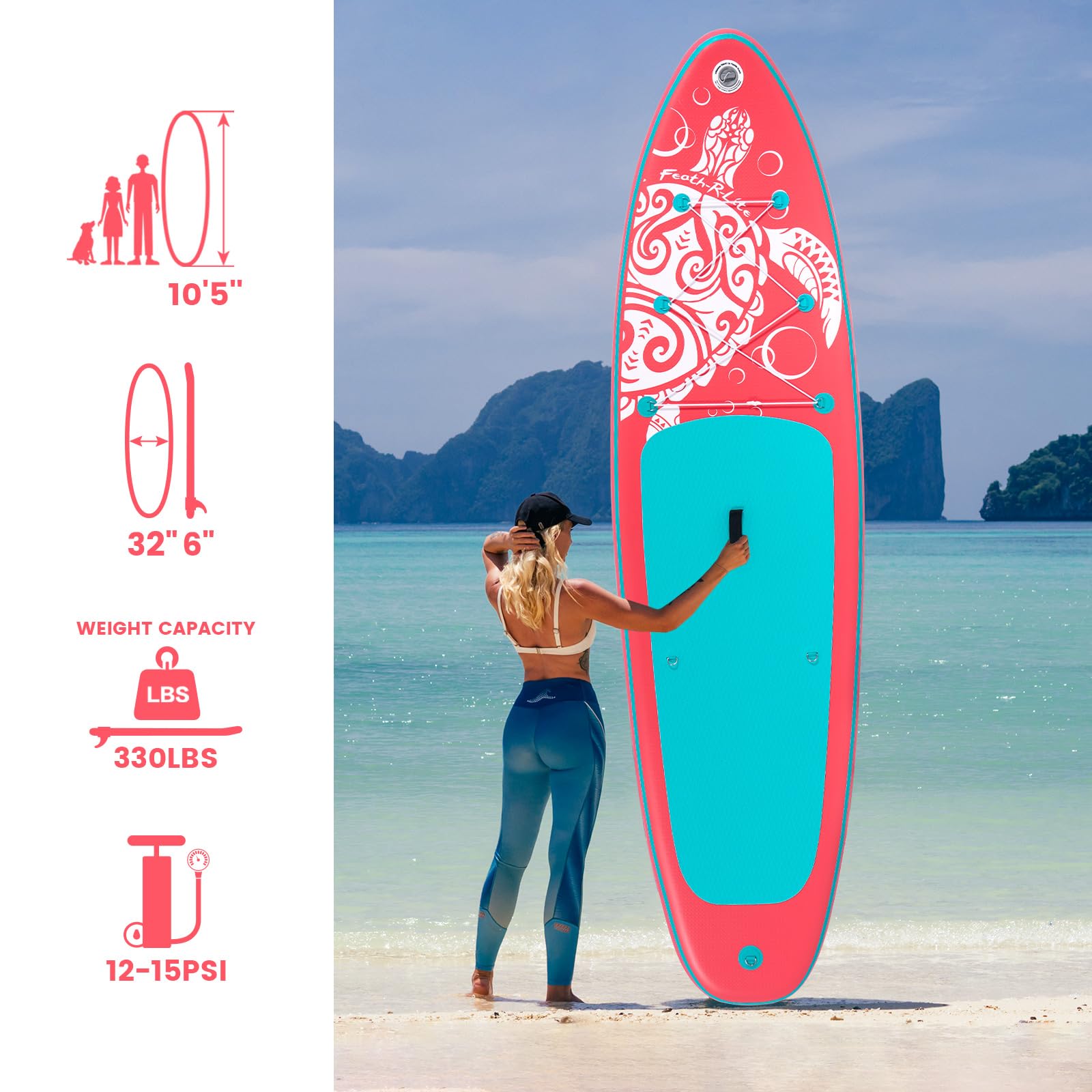 FEATH-R-LITE Tavola da paddle gonfiabile Stand Up Paddleboard per adulti SUP con due diverse configurazioni di accessori