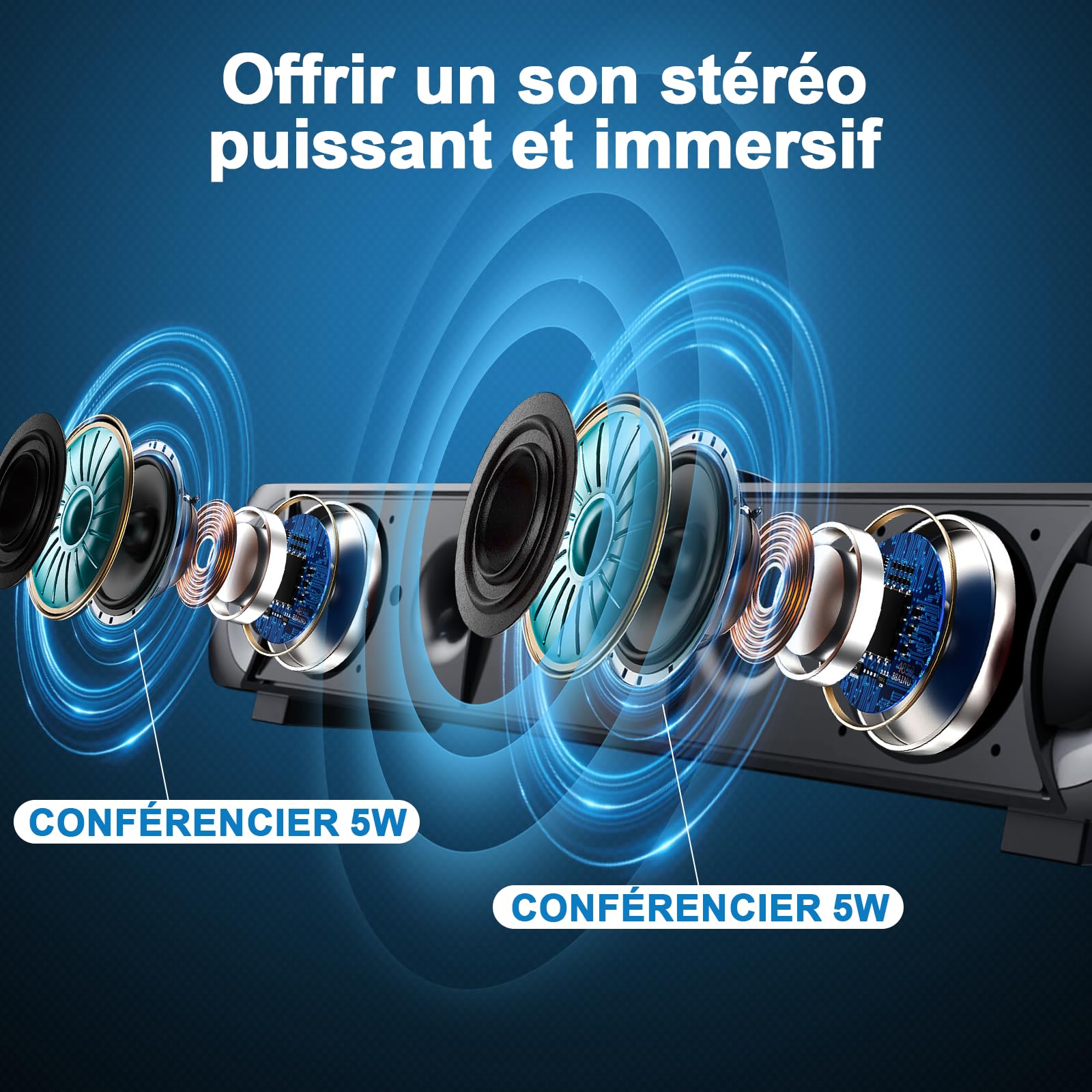 Haut-Parleur USB, Barre de Son HPYLIF H PC, Haut-Parleur de Jeu pour Ordinateur avec Son stéréo Surround, Filaire pour Ordinateur Portable, Ordinateur de Bureau