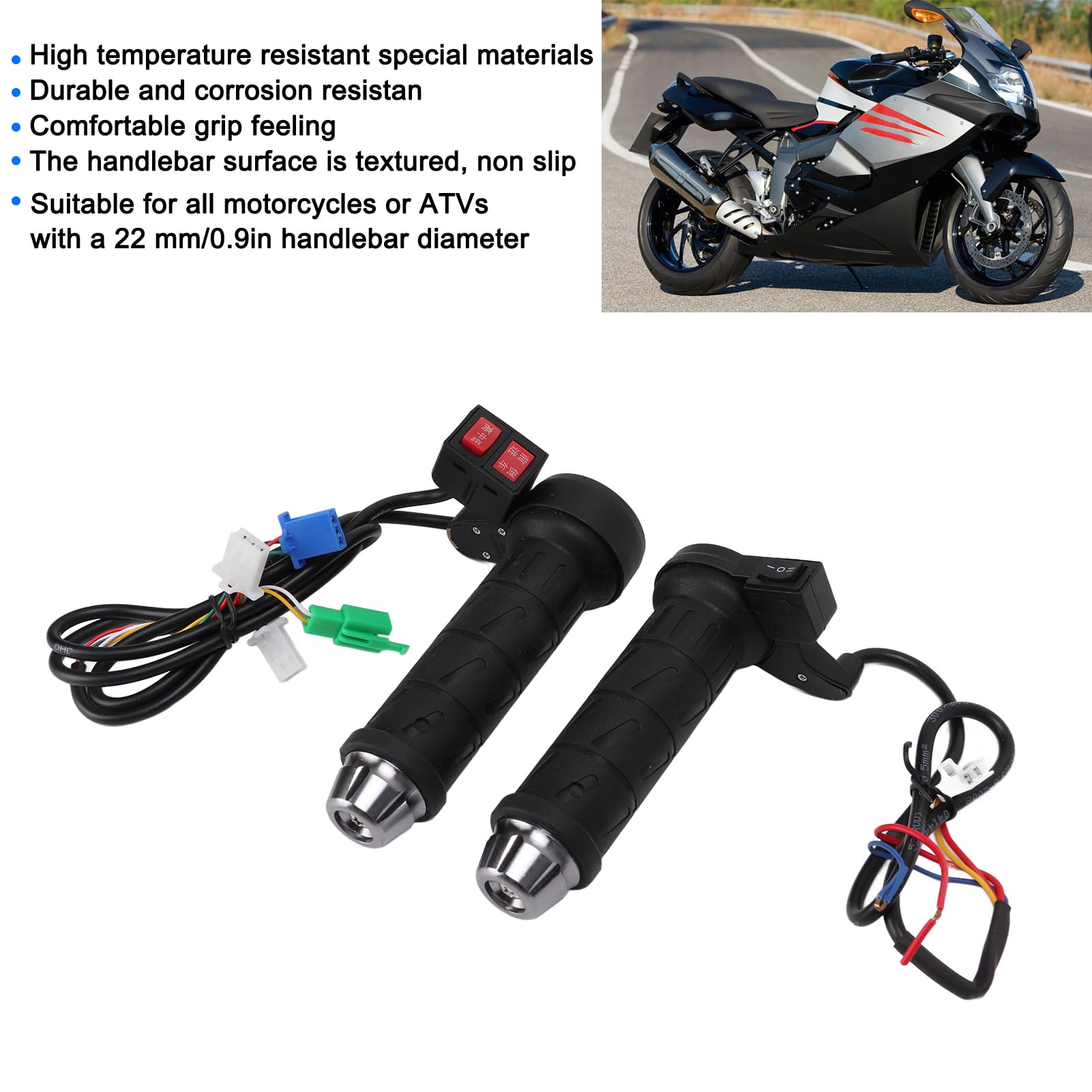Heizbare Lenkergriffe, 22-mm-Motorradgriffe und elektrische Griffheizung mit fünf Heizstufen, verstellbare Heizgriffe für Motorrad, ATV und Quad bei Winterfahrten im Gelände