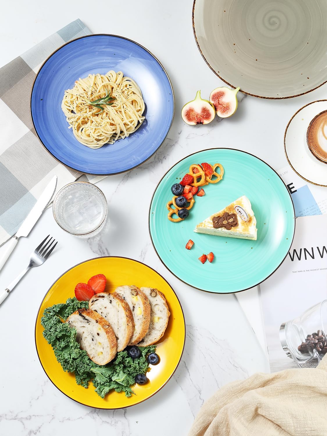 Juego De Vajilla De Porcelana Negra Mate, Juego De Cena, Plato Para