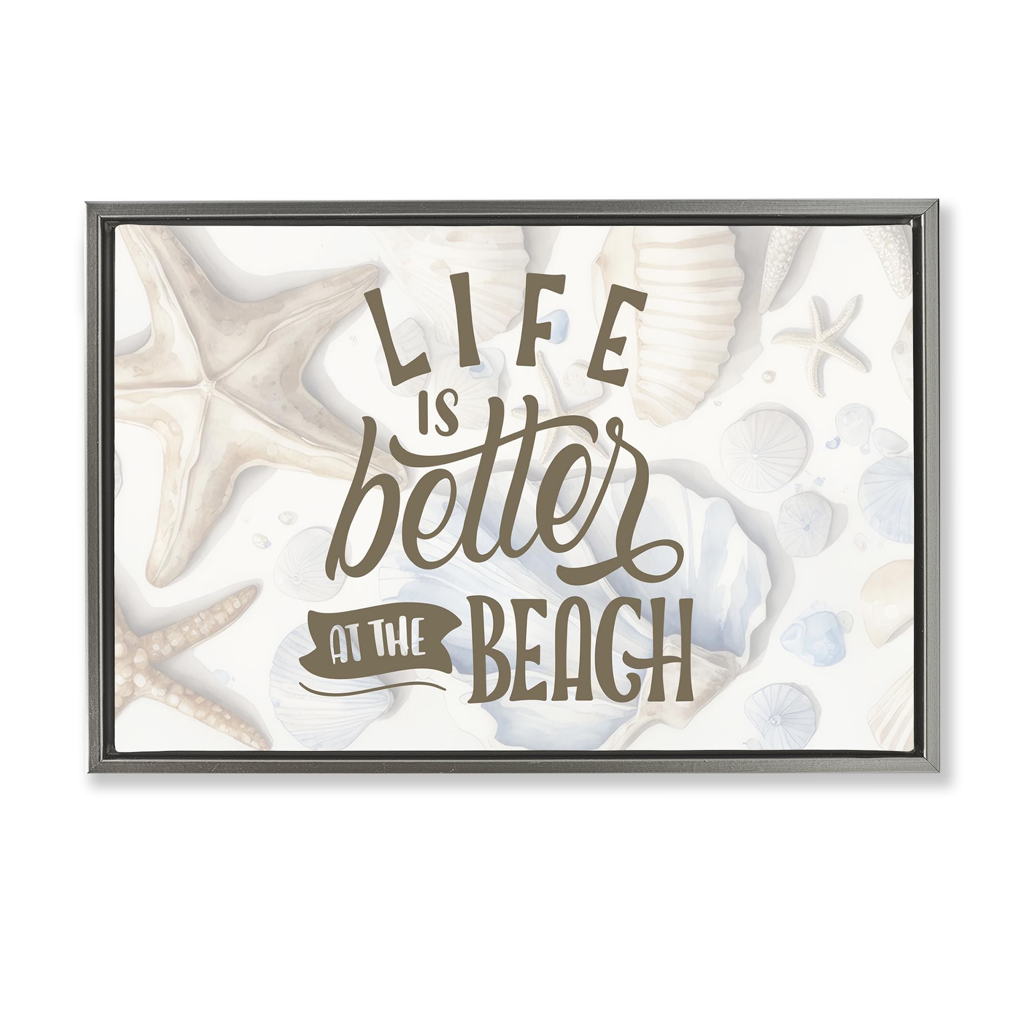 Stupell Industries Luster Gray (Matte) Better At Beach Seashells Coastal, 16 X 24 Inch Canvas In Floater Frame