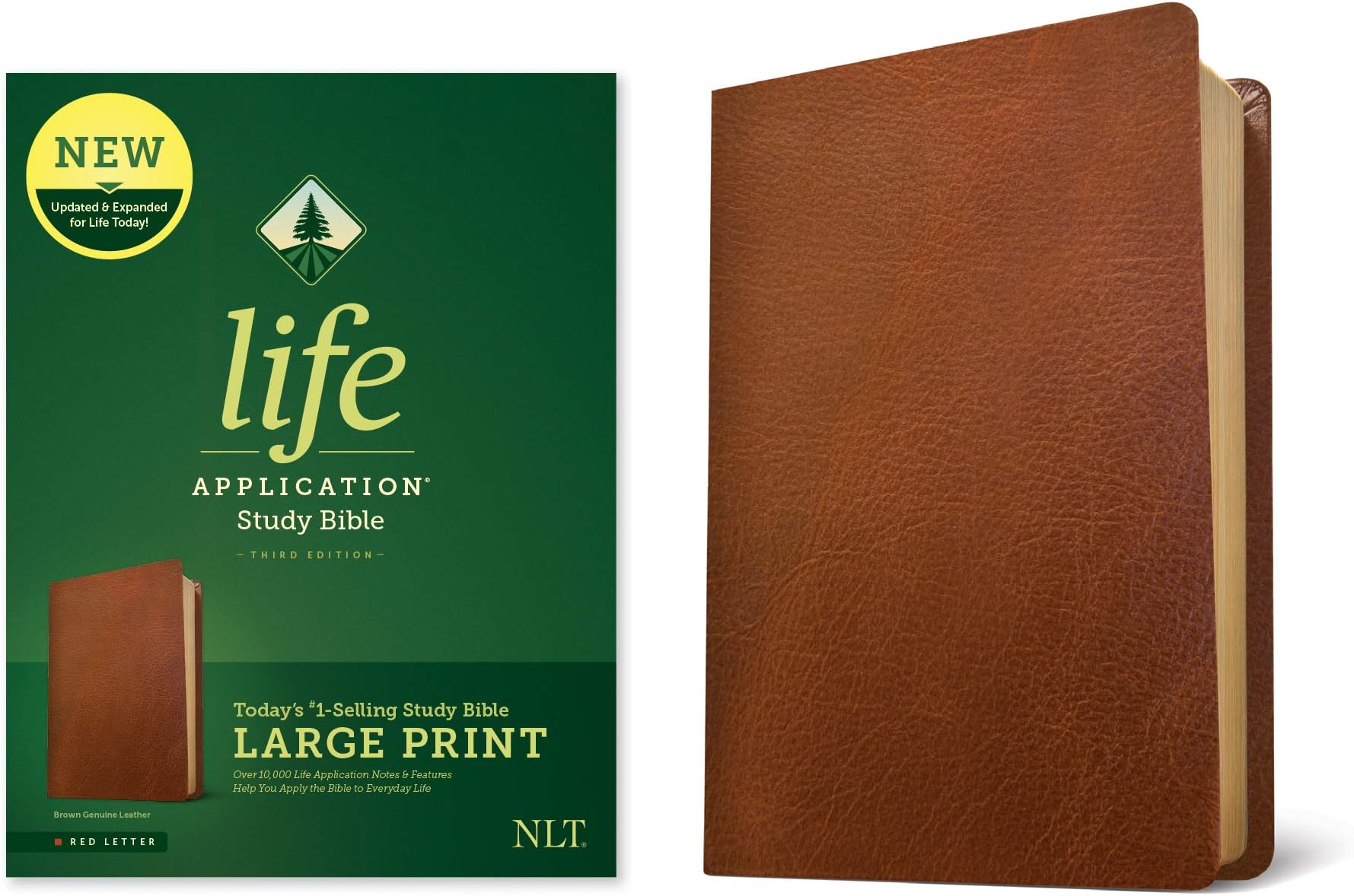 NLT Life Application Study Bible, Third Edition, Large Print: New Living Translation, Life Application Study Bible, Brown, Red Letter, Genuine Leather