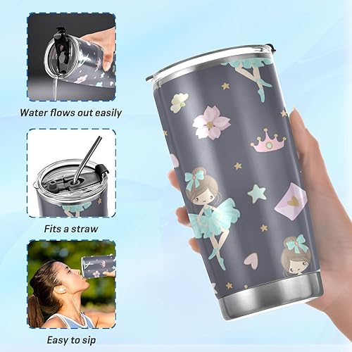 Miniatura 6 de Little Ballerina Girl Heart - Vaso térmico de 20 onzas para café y vino, de acero inoxidable, reutilizable, con doble pared, para bebidas frías y