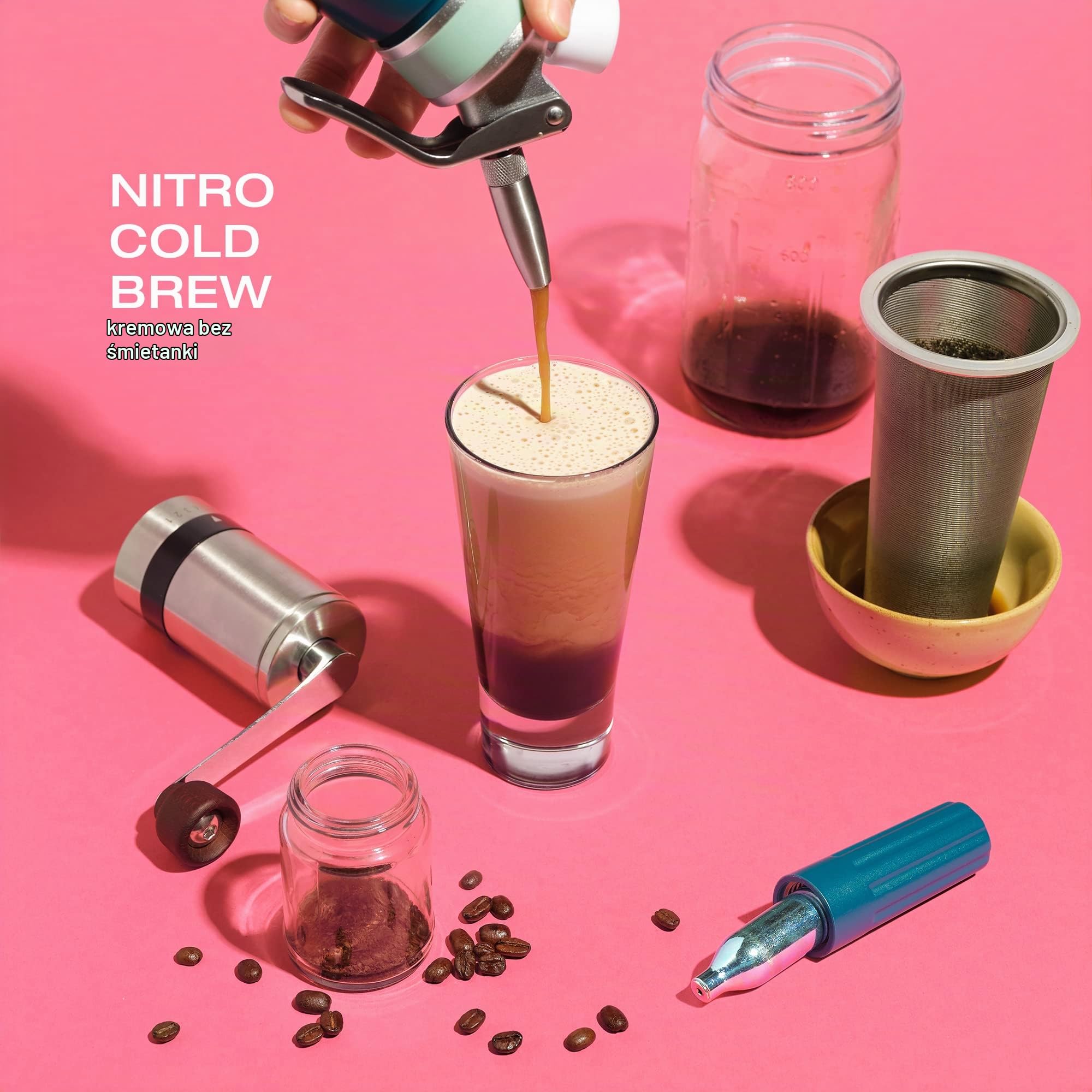 NITRO KAFO 0,5 l ekspres do kawy nitro, aluminiowy ekspres do kawy nitro, ze specjalną dyszą dyfuzora nitro, zaparzaczem do kawy na zimno z zimnym parzeniem, 1 litr/0,5 l