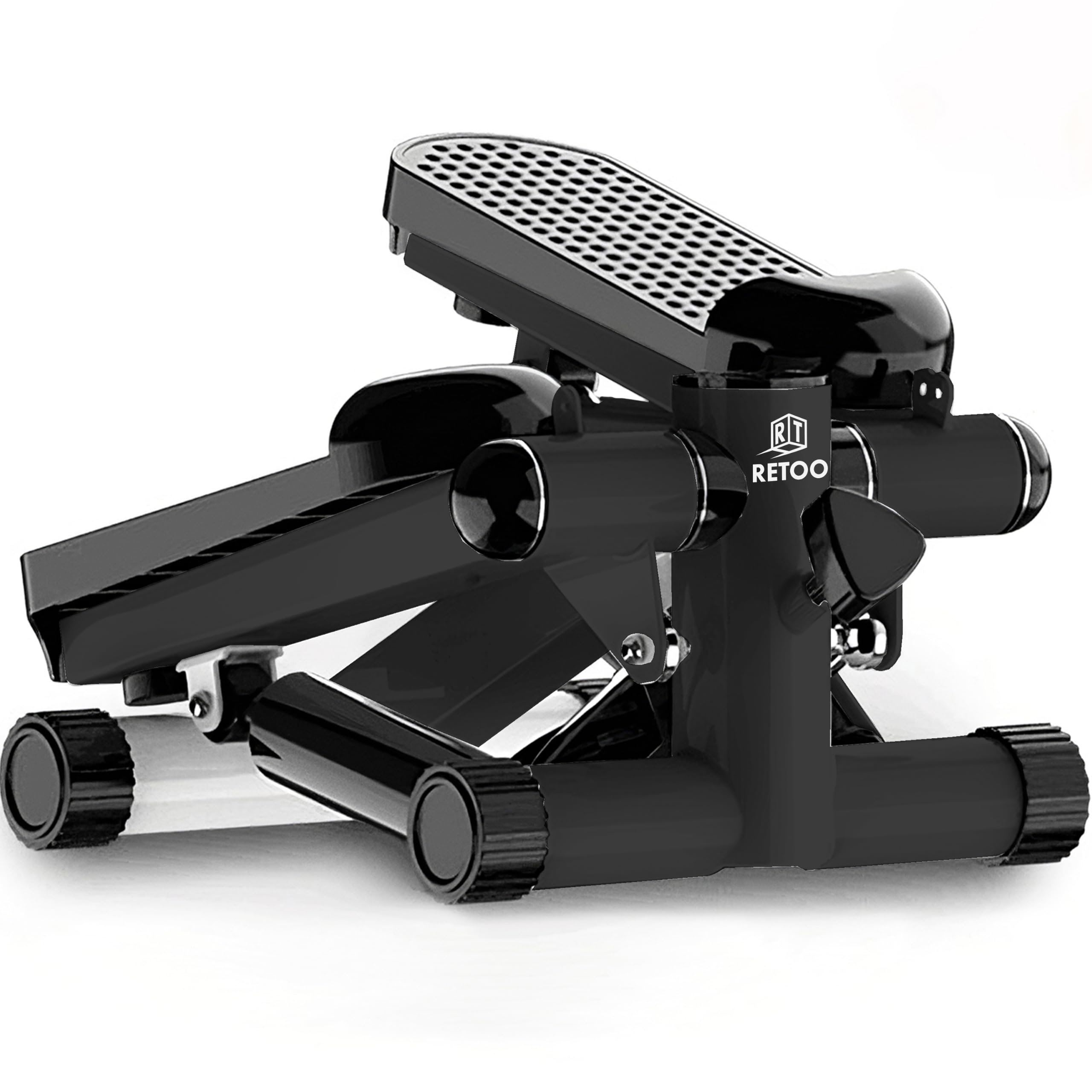 Retoo Stepper für Zuhause mit LCD Display & Widerstandsbändern, Stepper bis 100 kg, Ganzkörpertraining für Beine & Arme, Kompaktes Fitnessgerät mit Hydrauliksystem, Schwarz