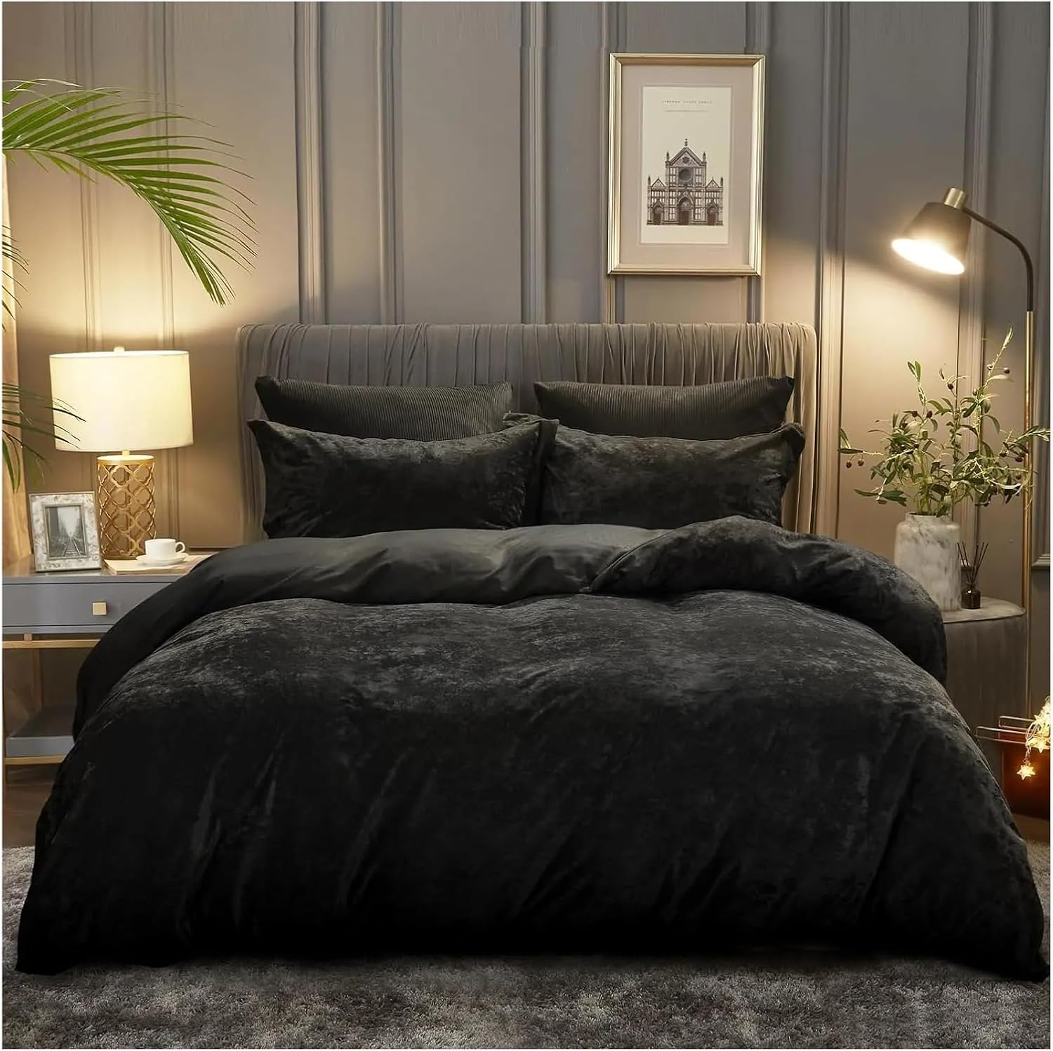 BOTANIERA Velvet Duvet Cover Set Compatible with Queen Size Beds, 3