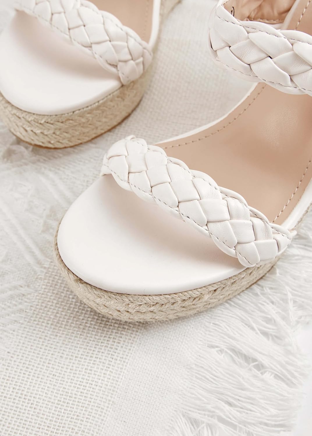 Coutgo Womens Wedge Platform Sandals Espadrilles Two Strap Woven Slip On Summer Cute Slide Sandals - Image 4