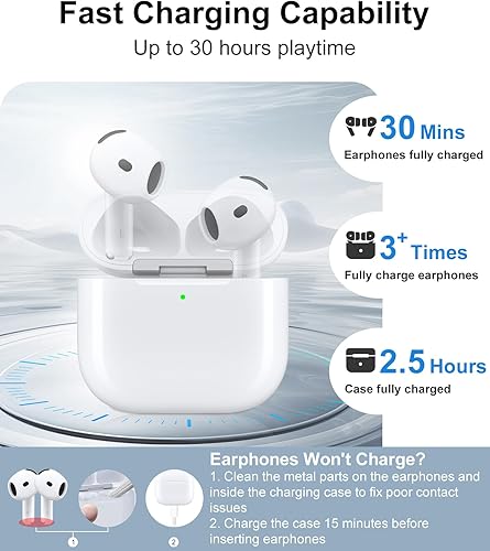 Miniatura 4 de Funda de carga inalámbrica compatible con AirPods 4, funda de repuesto para AirPods 4, botón de sincronización de emparejamiento Bluetooth, incluye