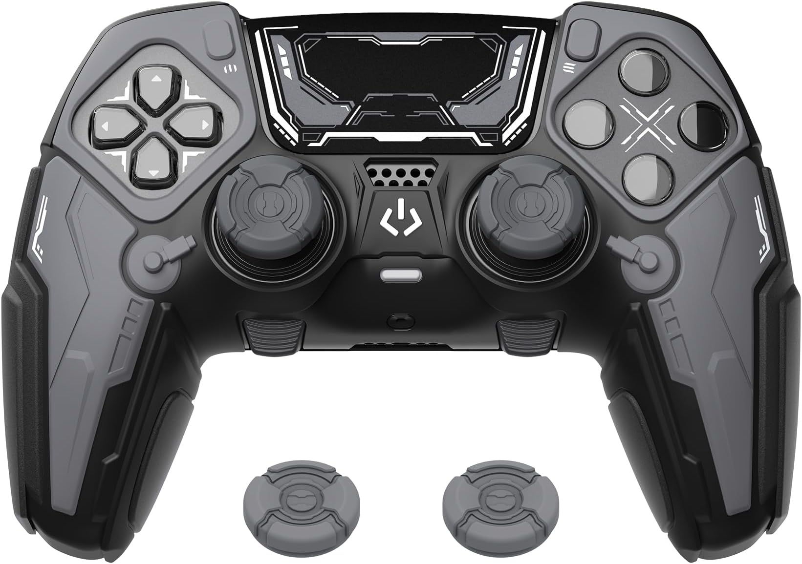 PlayVital PS5 Edge Controller Silicone Cover Mech Design Protective Case for Prestige Edge Shockproof with Touch Pad Sticker & Stick Cover [Mechanical Gray]