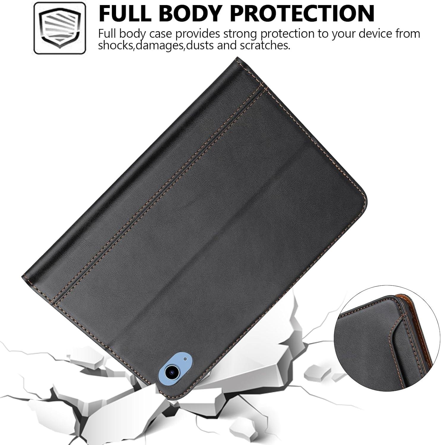 Folio Case for iPad (A16) 11" 2025 / iPad 10th Generation 2022, TECHCIRCLE Vegan Leather Folding Stand [Pencil Holder] Soft TPU Back Shell Protective Smart Cover with Card Slots & Pockets, Black
