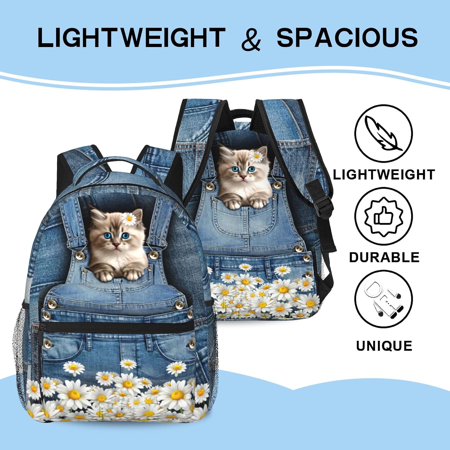 Cute Cats Backpack For Teen Girls Boys,Canvas Animals Bookbags For Schools Kids Backpacks For Girls In Preschool Kindergarten Elementary School Kawaii School Backpacks