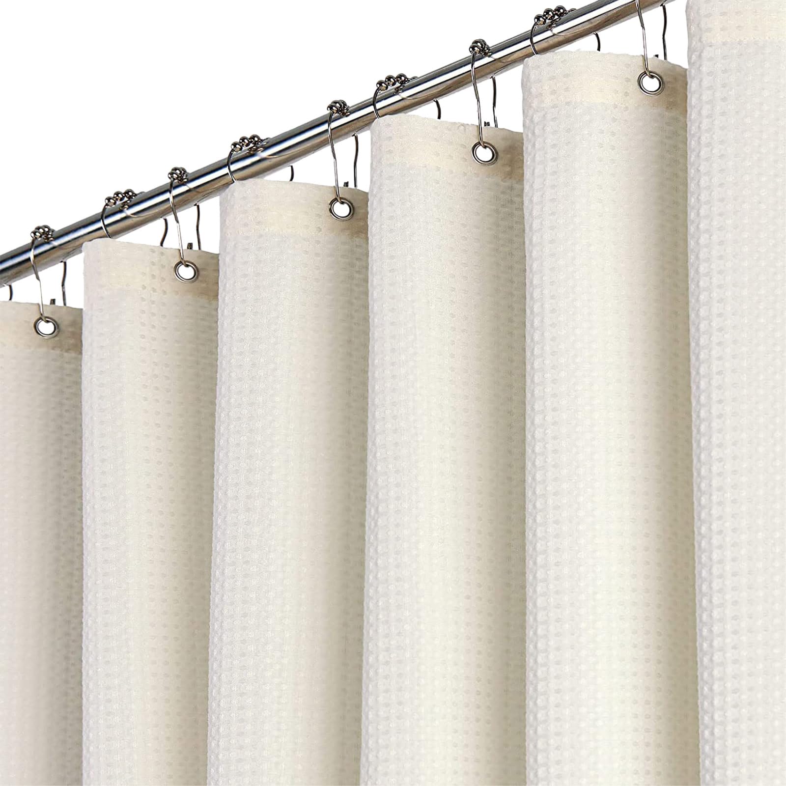 BTTN 275 x 182cm Extra Wide Waffle Shower Curtain, Large Weighted Mould Proof Resistant Shower Curtains, Wet Room Fabric Thick Luxury Modern Shower Curtain Set with 18 Plastic Hooks, Cream/Beige