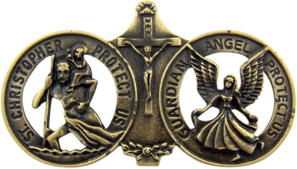 Fine Pewter Saint Christopher and Guardian Angel Crucifix