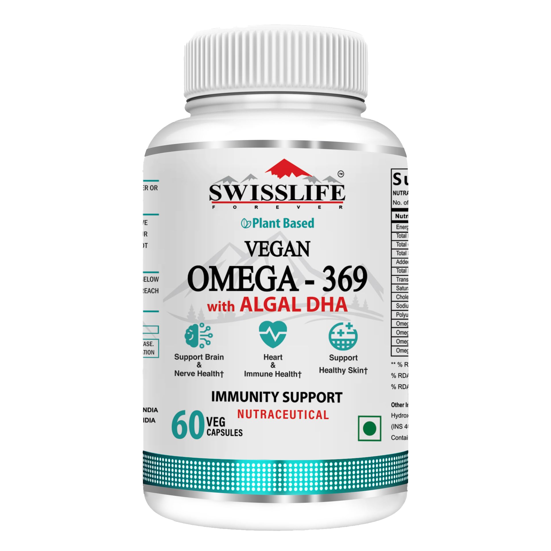 SWISSLIFE FOREVER Plant Based Vegan Omega 3 6 9 with Algal DHA (60 Veg Capsules) | Support Brain Nerve Heart and Immune Health | Healthy Skin for Men And Women, 90 grams-image-19
