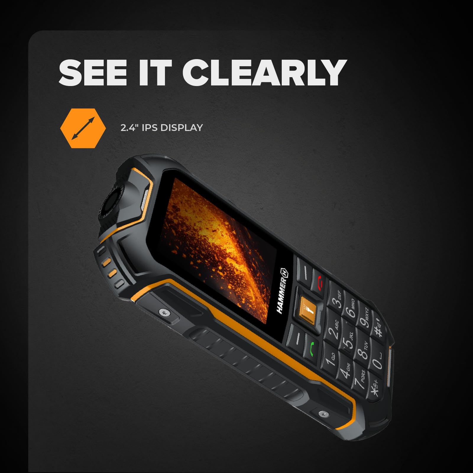 Hammer Boost 2 LTE móvil Robusto 4G IP68, teléfono de Obra con Teclas Grandes, Pantalla 2,4", Dual SIM, batería 3500 mAh de Larga duración, Negro-Naranja
