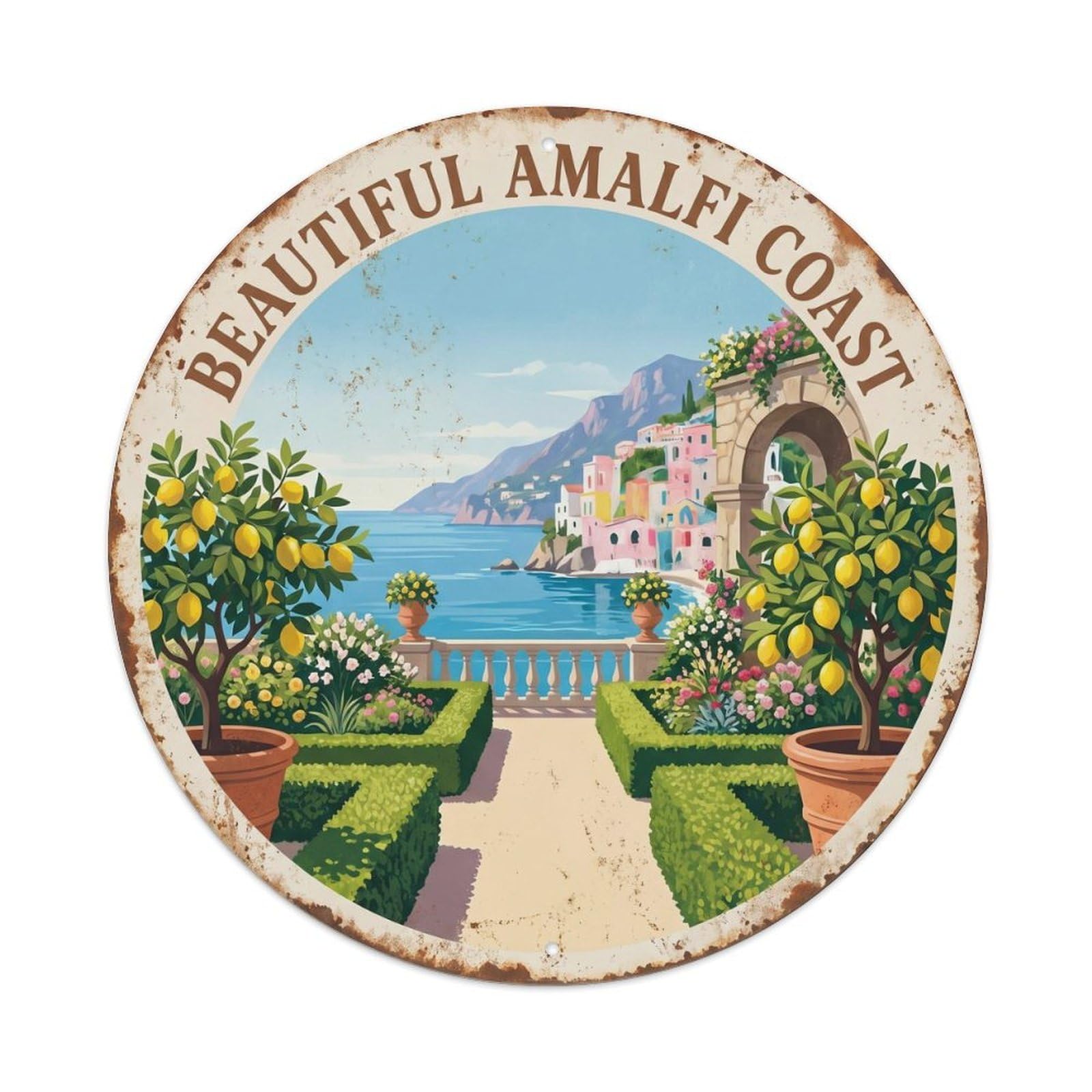 Vintage Travel Italy Mediterranean Villa Garden Metal Tin Sign Plaque
