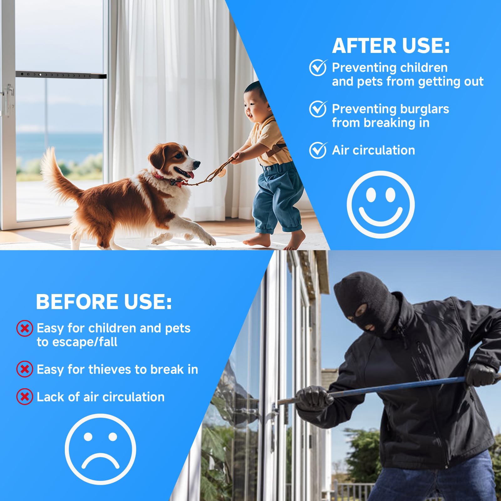 ZhouDaShu Barras de seguridad ajustables para ventana, barras de seguridad interior vertical, bloqueo de barra de ventana para evitar robos, barras de seguridad para ventana para niños, barra de