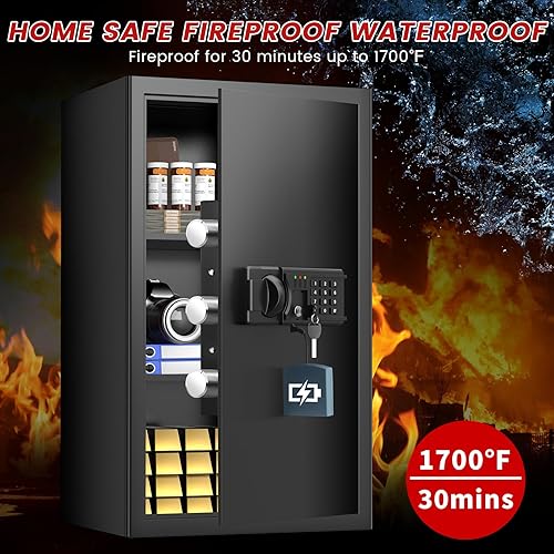 Miniatura 2 de Caja fuerte ignífuga grande de 4.5 pies cúbicos, caja fuerte para el hogar, resistente al agua y al fuego, con teclado programable, alerta