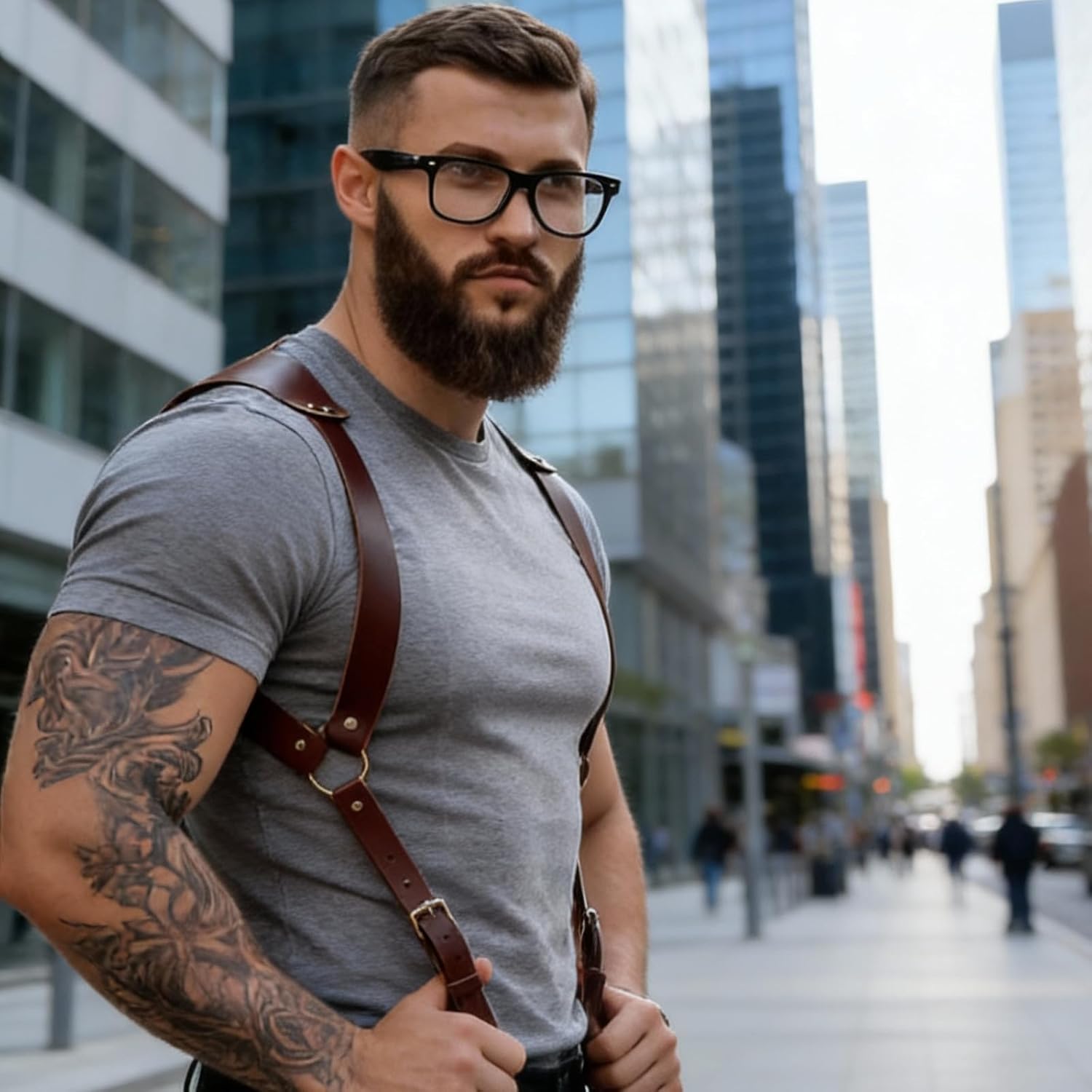 PU Leather Suspenders for Men,Vintage Adjustable Buckle,Renaissance&BDSM Harness Style Heavy Duty for Role Play Wedding Groomsmen