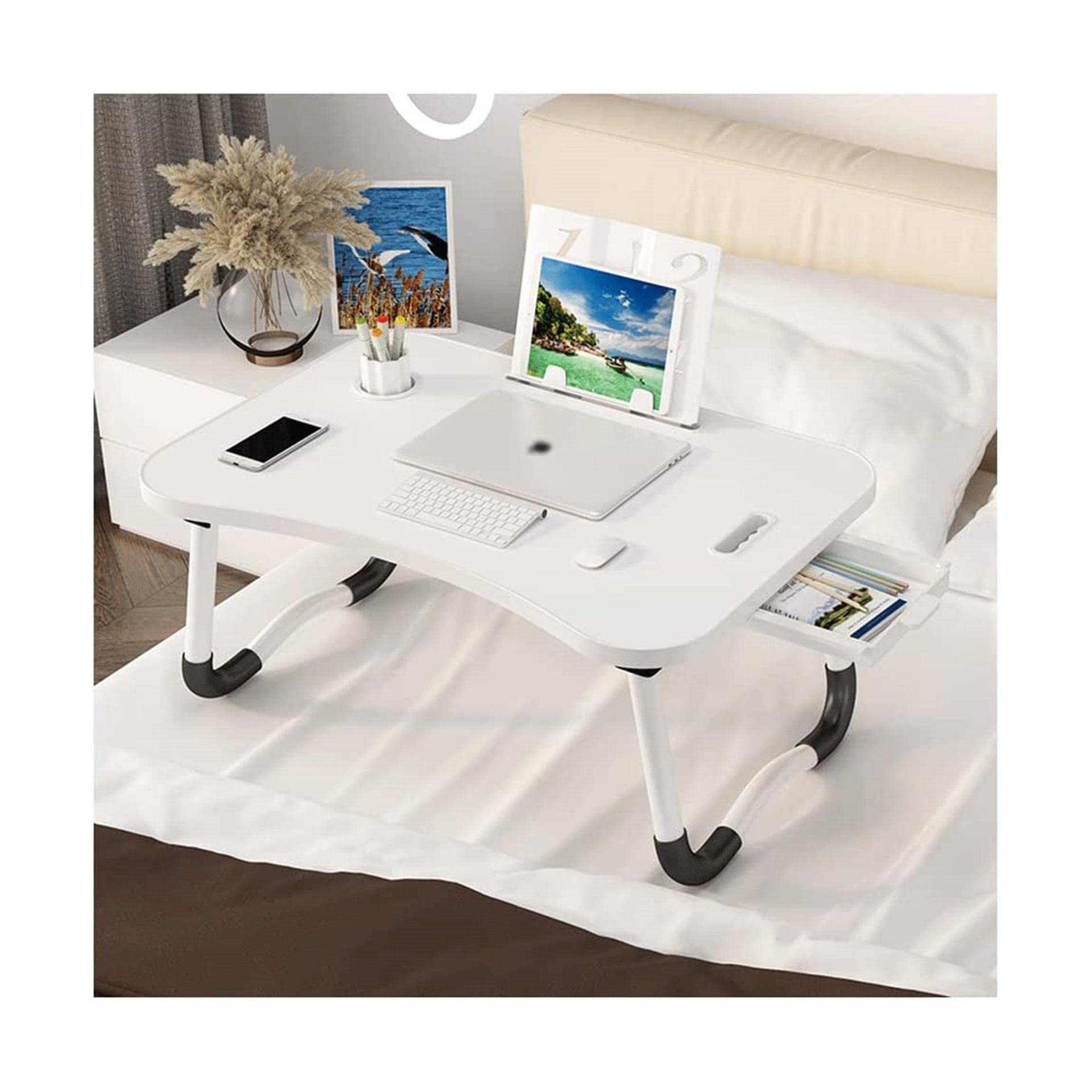 ホワイト デスク ベッドテーブル 60cm x 40cm*11 Amazon.co.jp: ベッドテーブル 強力な耐荷重性のラップトップ ベッド
