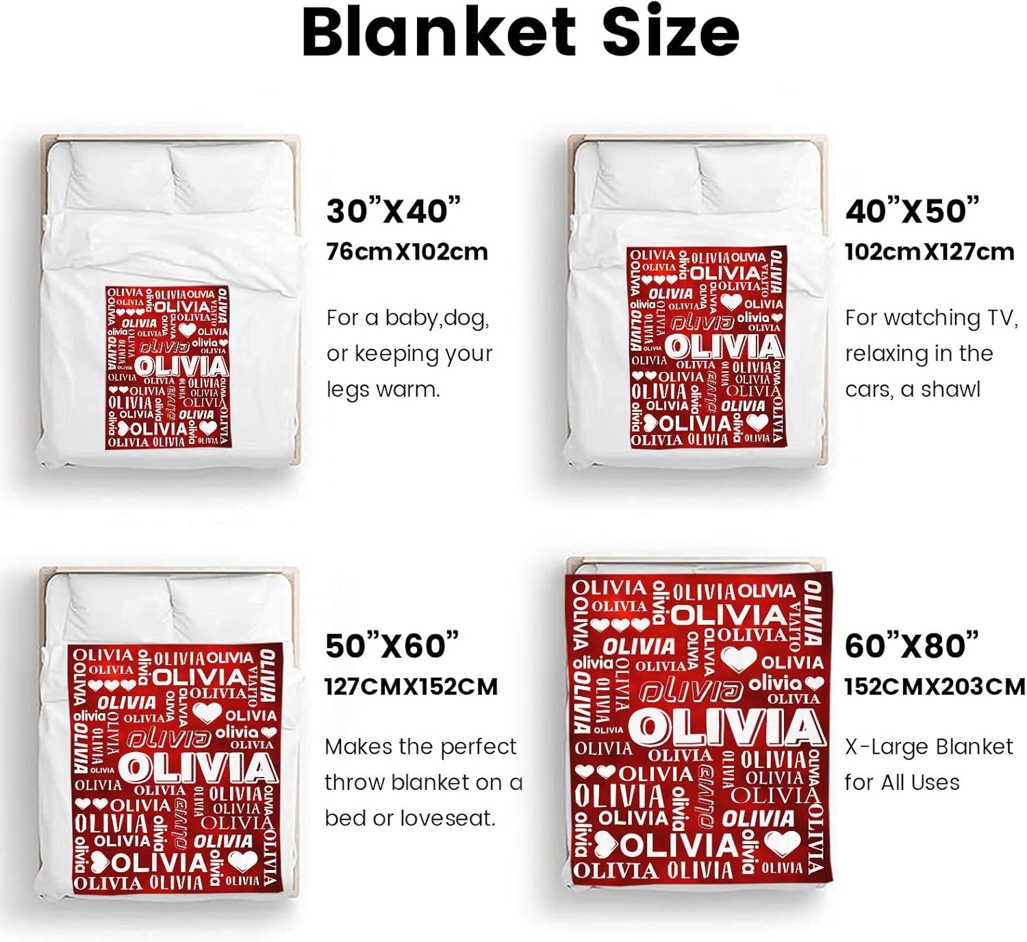 Personalized Blanket and Throw - Customized Name Blanket for Kids Adult - Custom Blankets for Girls Boys - Monogrammed Blankets Gifts for Women Men