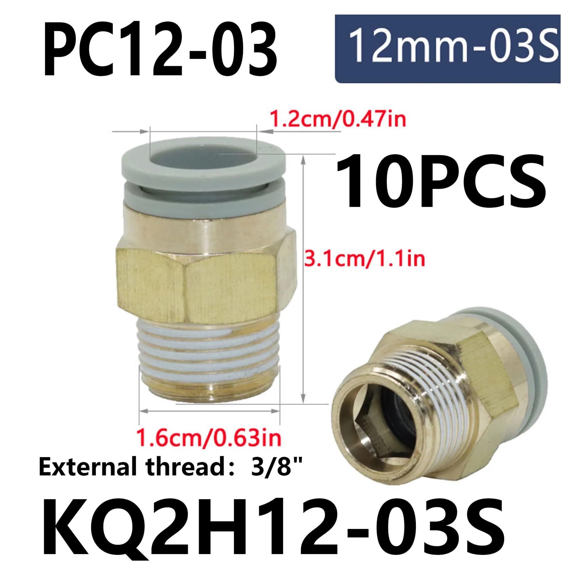 10 pezzi Raccordo connettore aria pneumatico PC 4 mm 6 mm 8 mm 10 mm 12 mm Filettatura 1/4" 1/8" 3/8" 1/2" Raccordi for tubi flessibili Connettori rapidi for tubi(PC12-03)