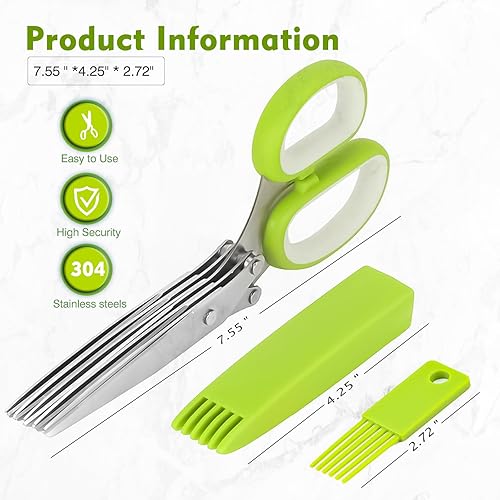 Miniatura 4 de Tijeras de hierbas, tijeras de cocina con 5 cuchillas y cubierta, tijeras cortadoras de hierbas de cocina afiladas multiusos para cortar albahaca,