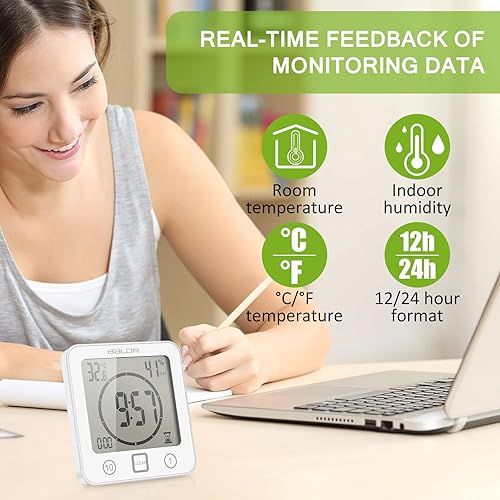 Miniatura 2 de ONEVER Reloj de ducha, temporizador de inodoro digital, reloj de ducha con temporizador, pantalla táctil impermeable, reloj de temperatura y