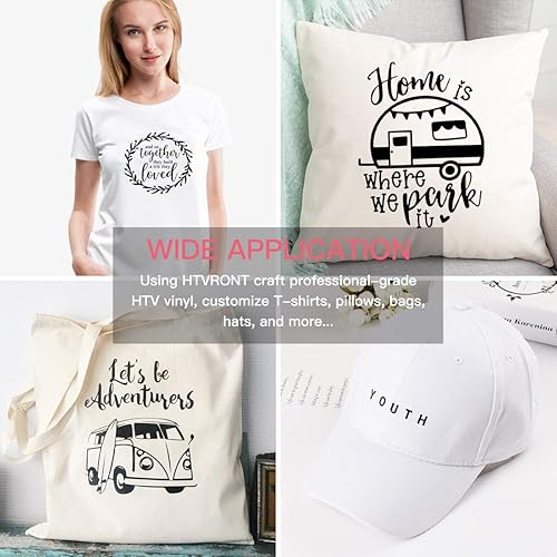 Miniatura 7 de Rollo de vinilo de transferencia de calor (HTV), 12 pulgadas x 12 pies, vinilo para Cricut y Silhouette Cameo, vinilo negro resistente para ropa,