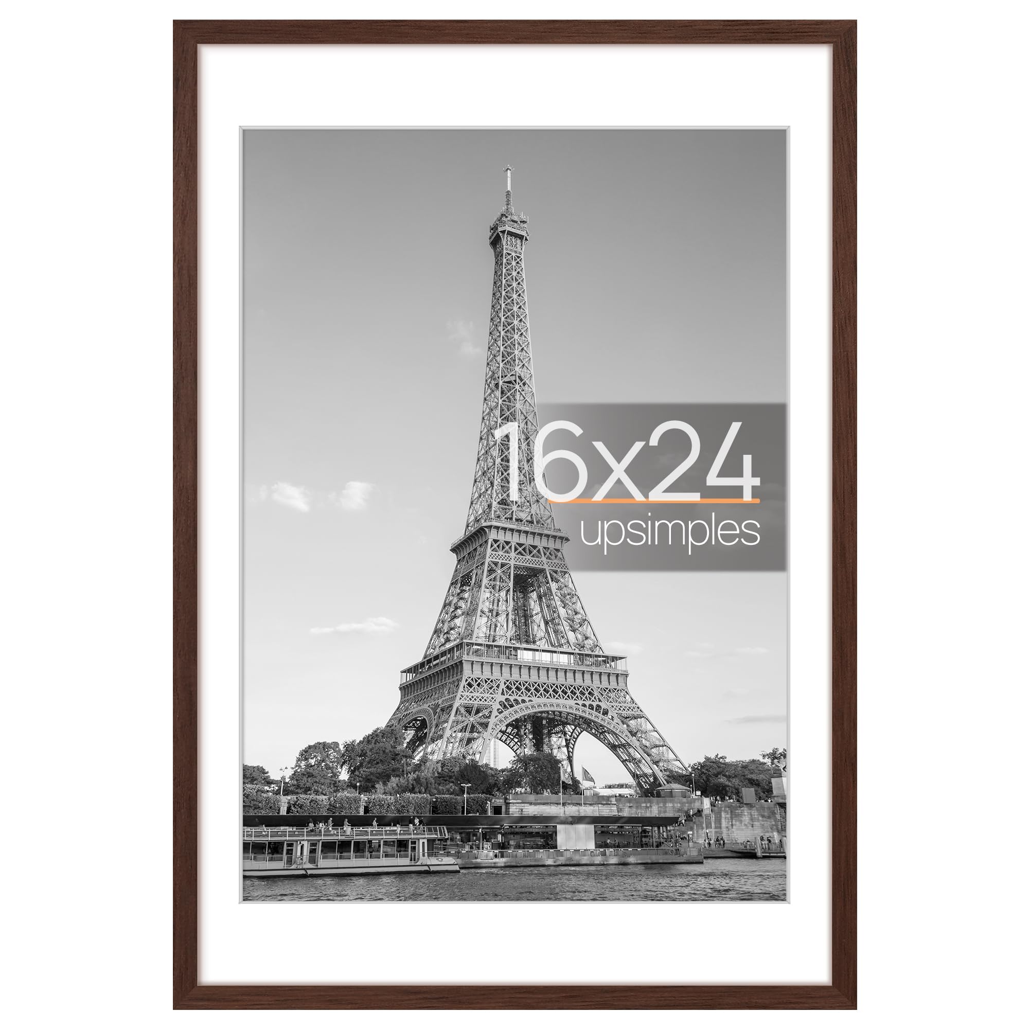 upsimples 16x24 Picture Frame, Display Pictures 14x20 with Mat or 16x24 Without Mat, Wall Hanging Poster Frame, Brown, 1 Pack
