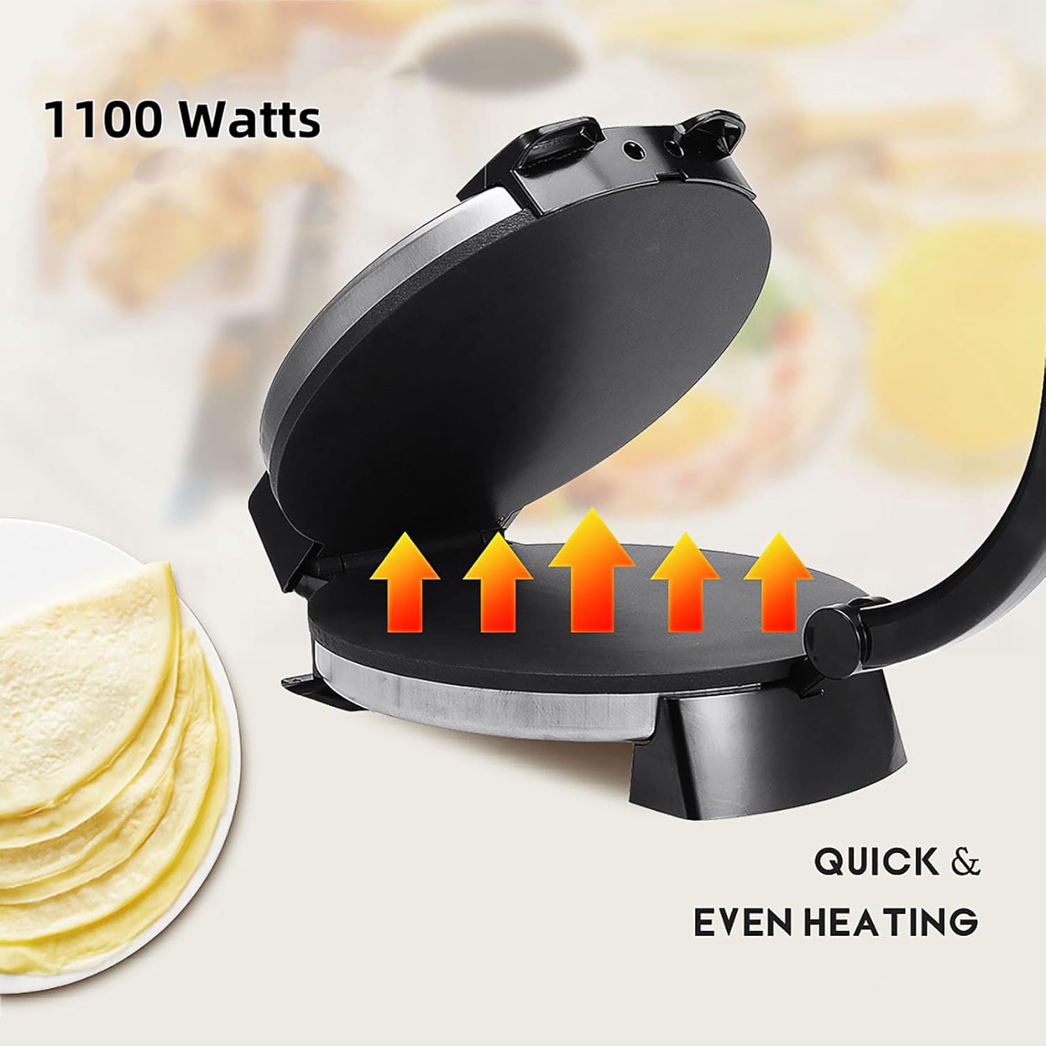 10" Electric Tortilla Maker, Tortilla Press with Detachable Handle, Stainless Steel Non-Stick Roti Maker for Tortilla Chapati Roti Omelette